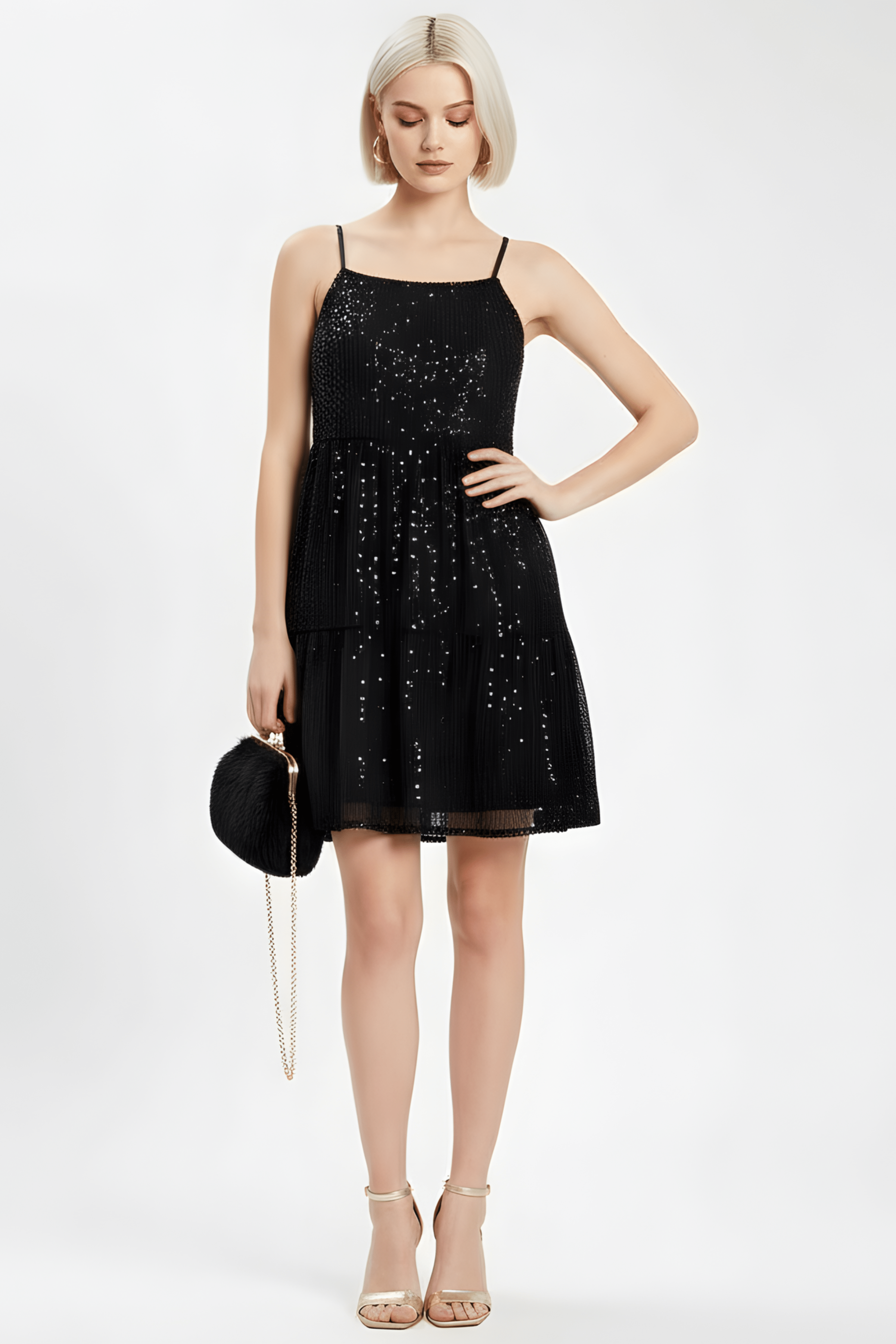 Vestido lentejuelas negro con tirantes corto LolitasyL - lolitasyl.com