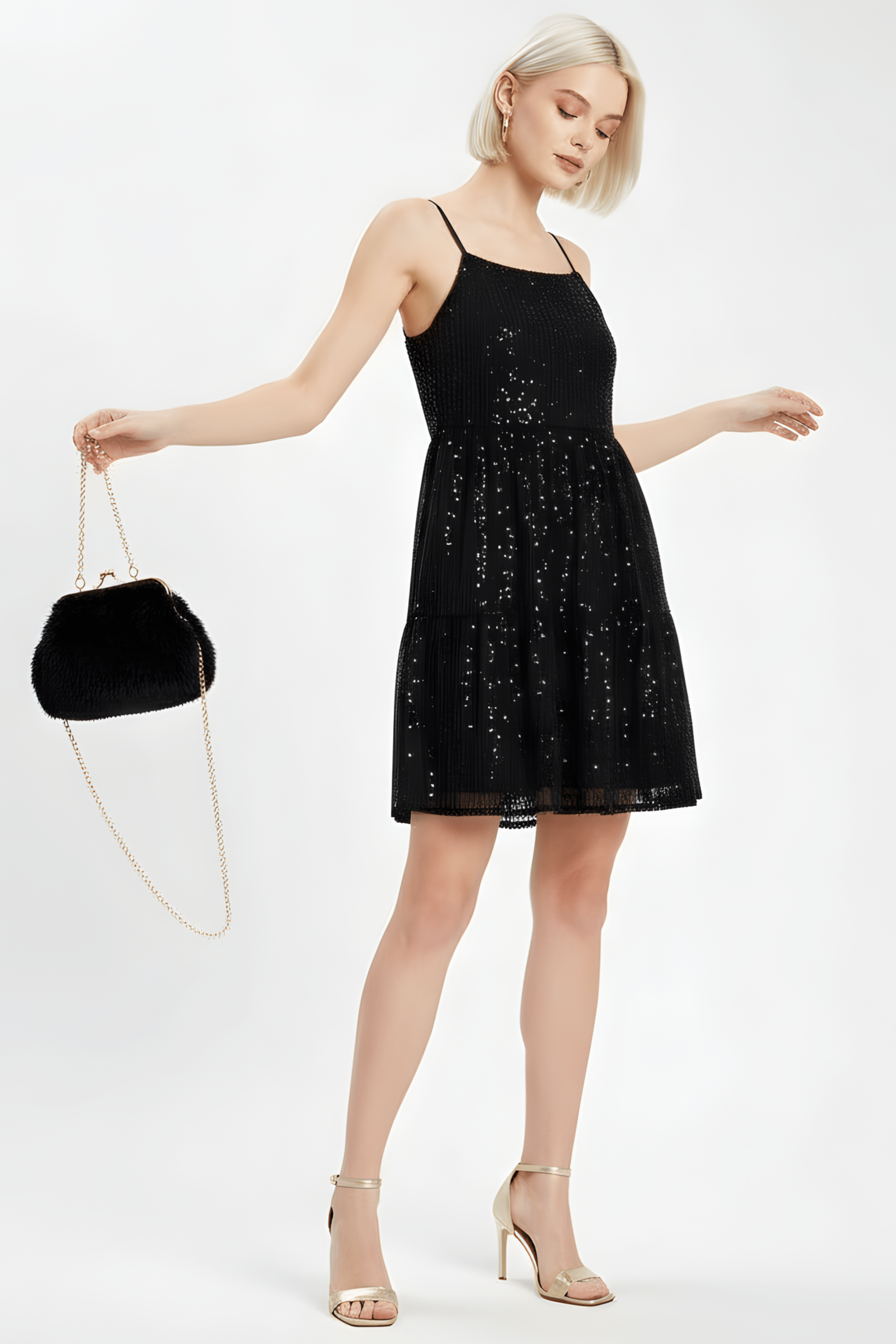 Vestido lentejuelas negro con tirantes corto LolitasyL - lolitasyl.com