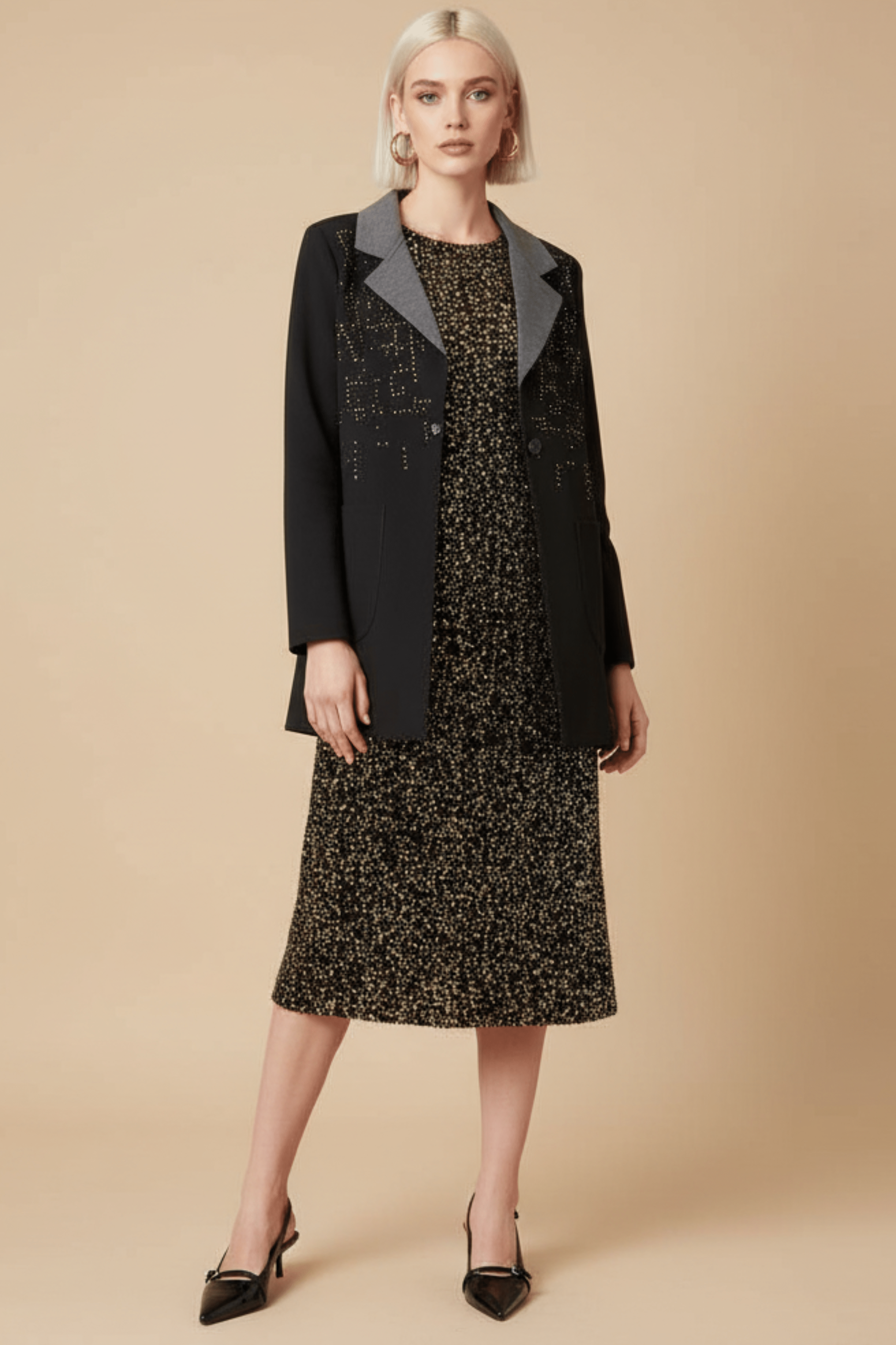 Vestido lentejuelas ocre midi sin mangas Lolitas&L - lolitasyl.com