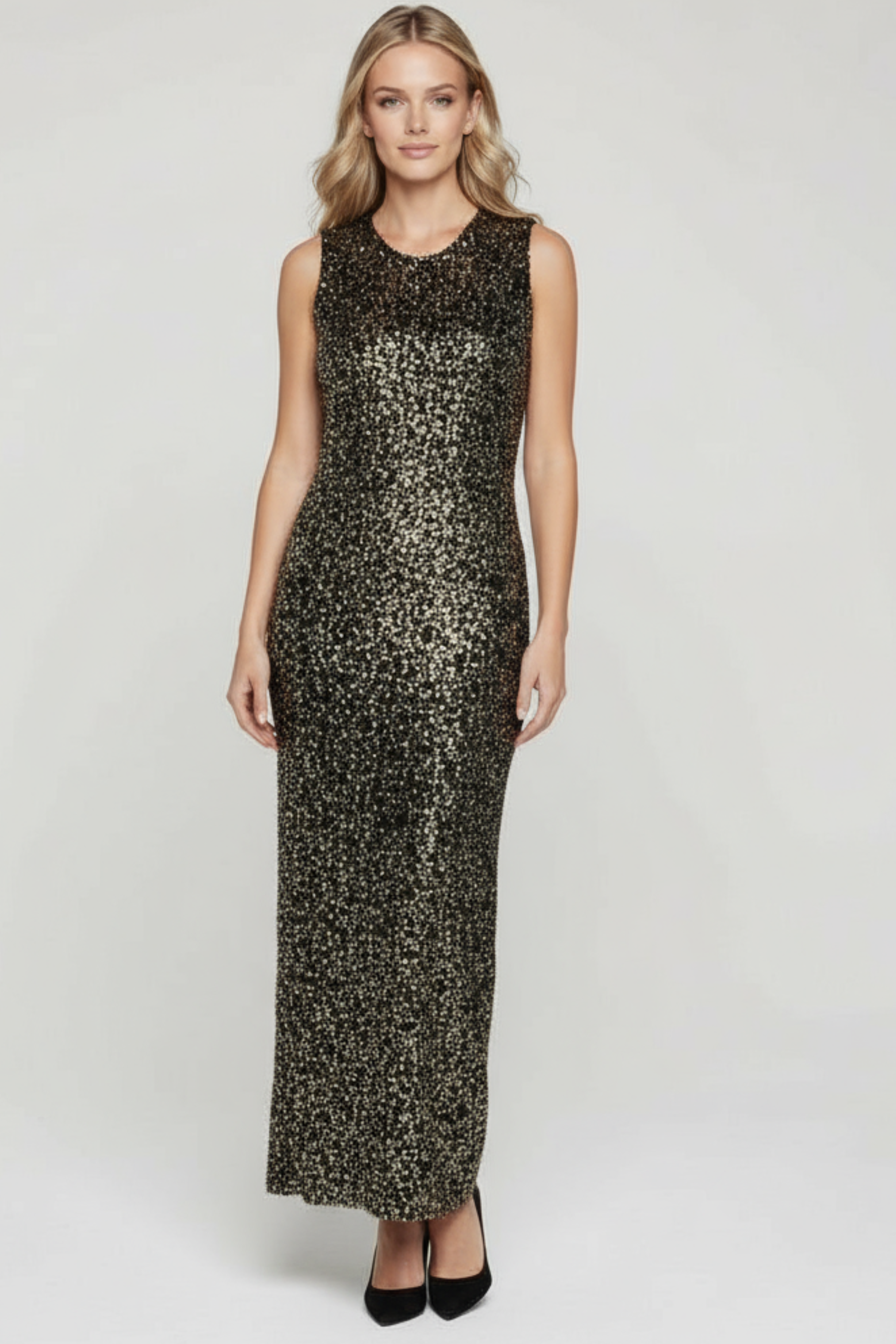 Vestido lentejuelas ocre midi sin mangas Lolitas&L