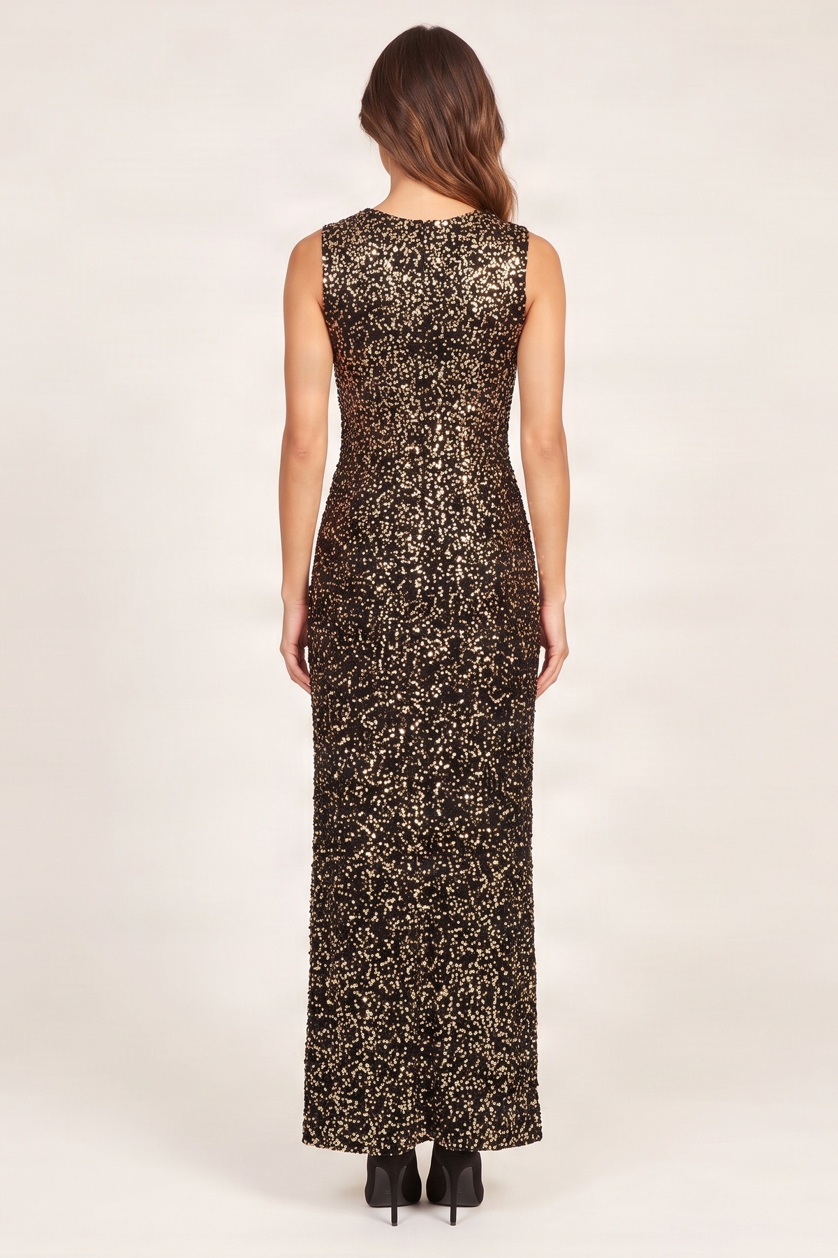 Vestido lentejuelas ocre midi sin mangas Lolitas&L