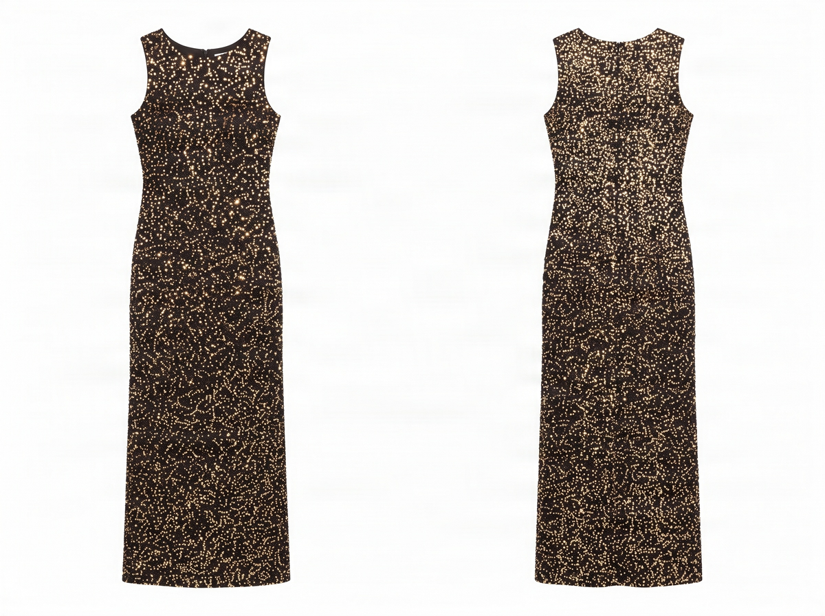 Vestido lentejuelas ocre midi sin mangas Lolitas&L