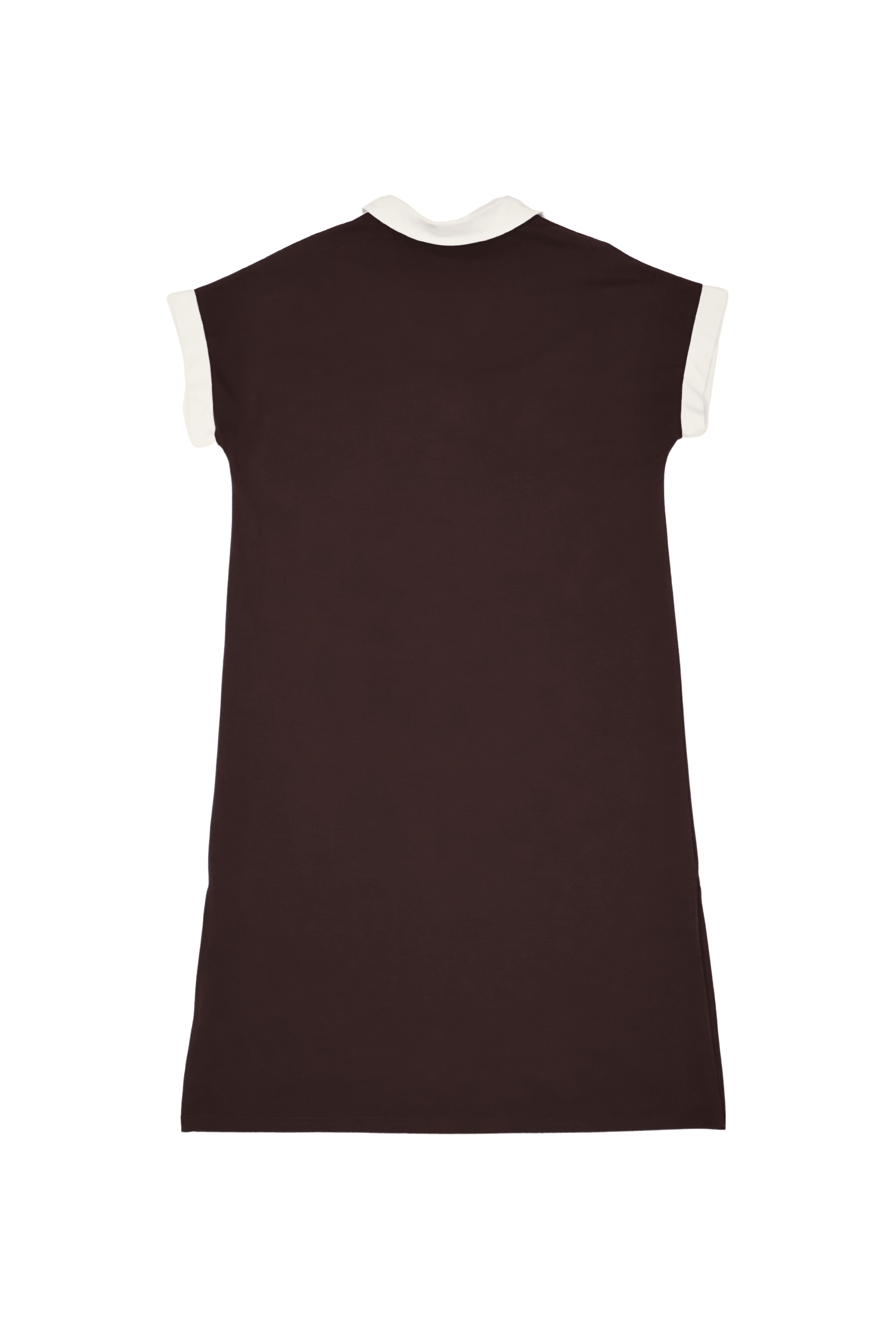 Vestido marron con bordado mandala en contraste blanco y escote polo Lolitas&L - lolitasyl.com