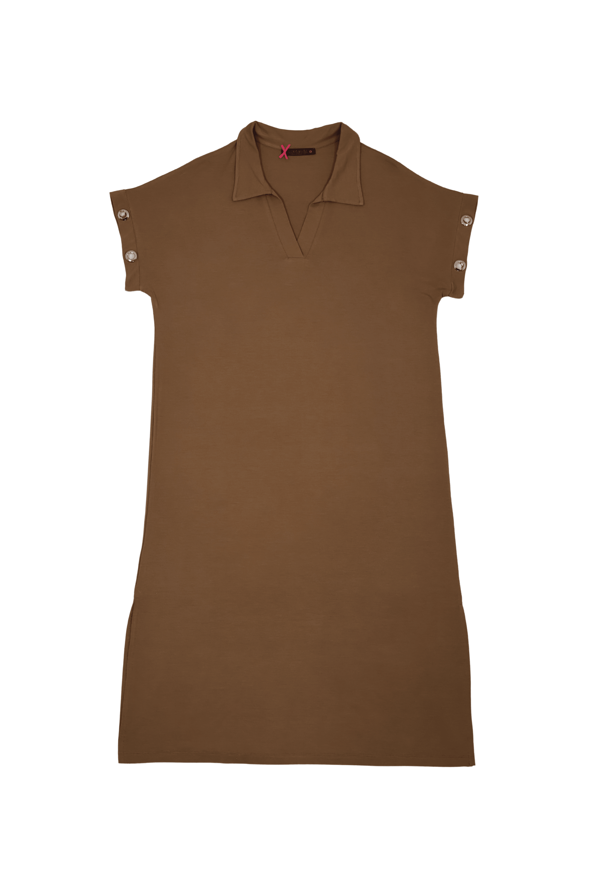 Vestido marron cuello polo con ojales dorados Lolitas&L - lolitasyl.com
