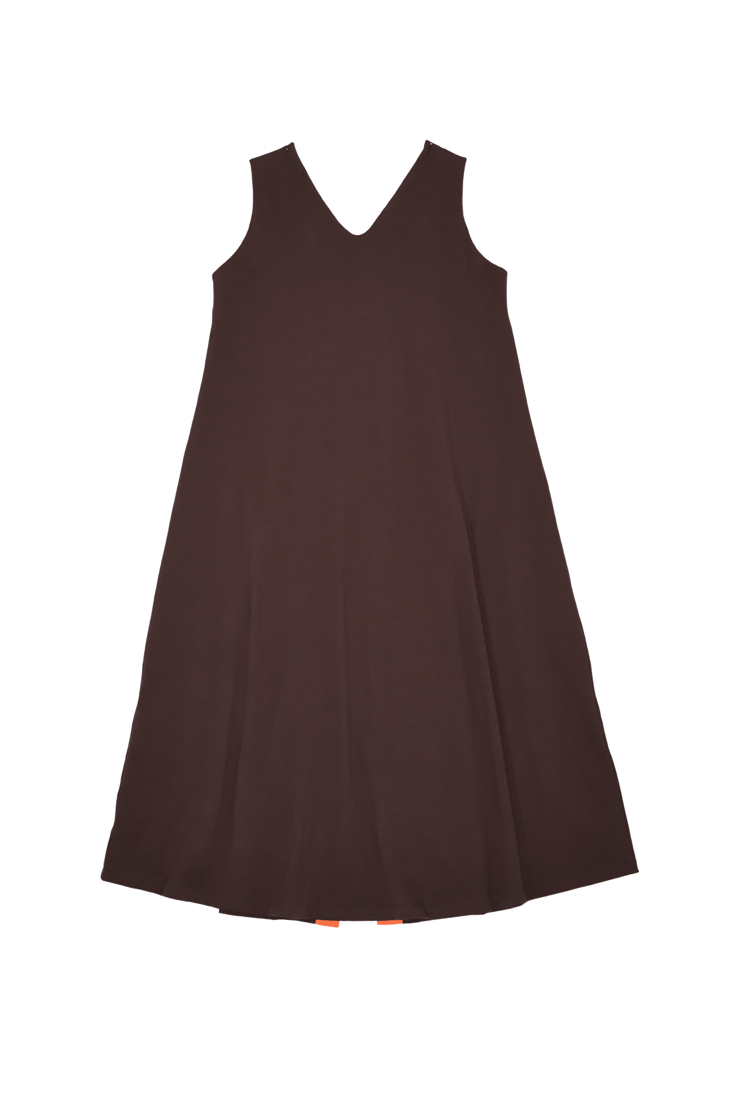 Vestido marron sin mangas con cenefa bordada en contraste naranja Lolitas&L - lolitasyl.com