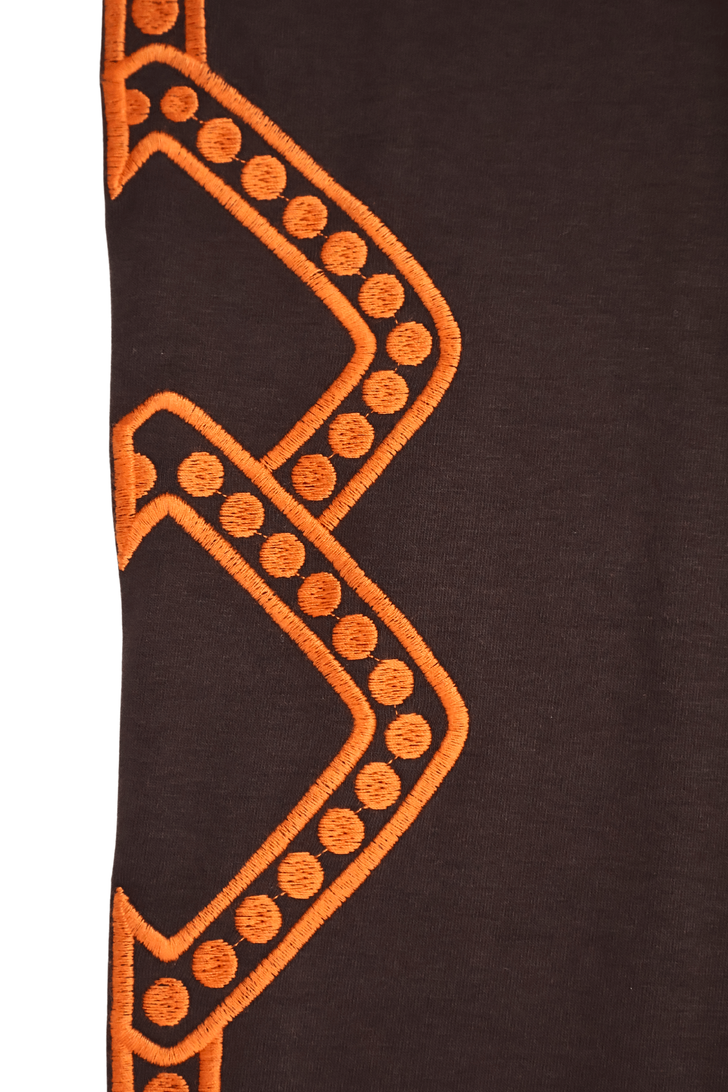 Vestido marron sin mangas con cenefa bordada en contraste naranja Lolitas&L - lolitasyl.com