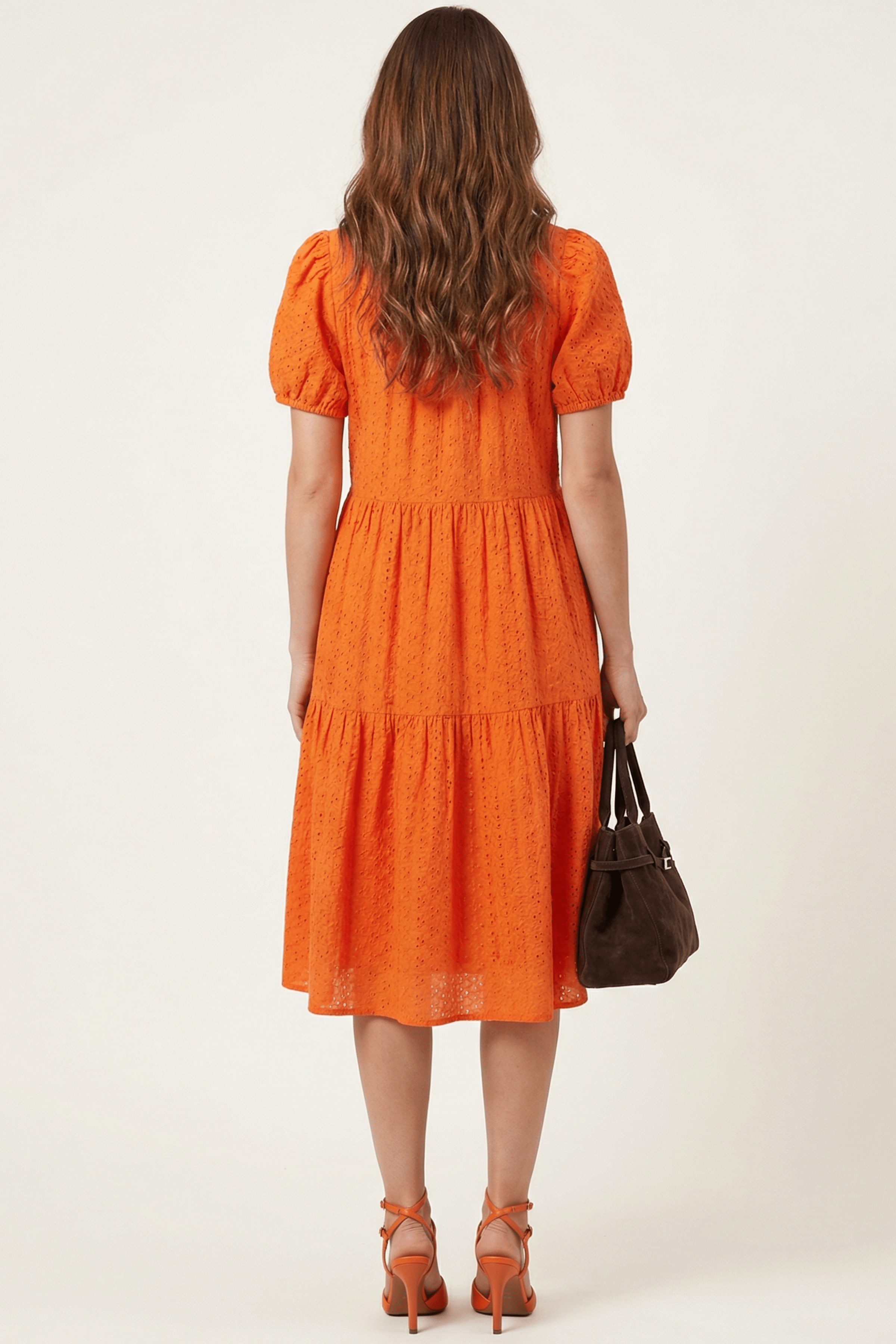 Vestido naranja bordado ingles manga abullonada Lolitas&L - lolitasyl.com