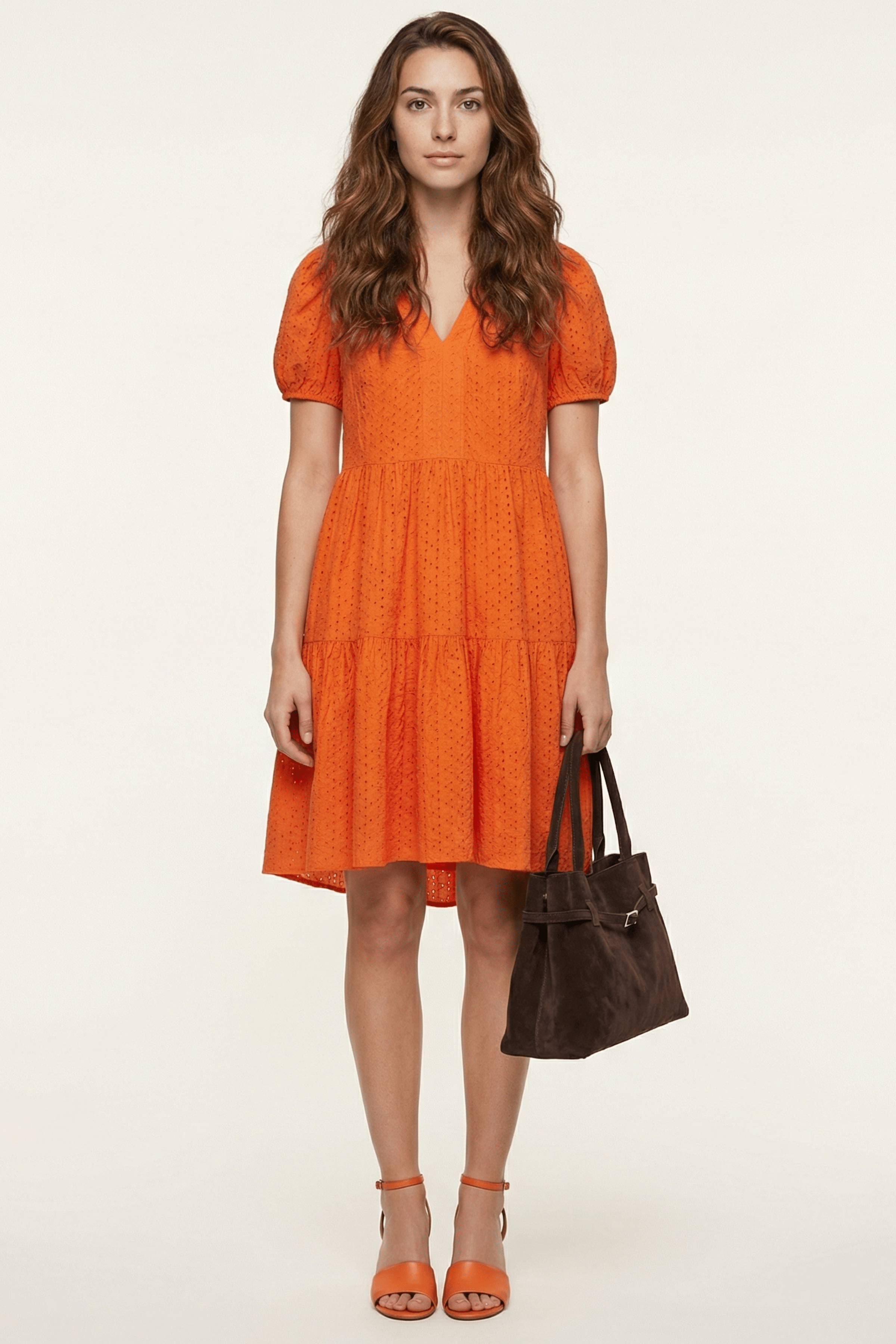 Vestido naranja bordado ingles manga abullonada Lolitas&L - lolitasyl.com