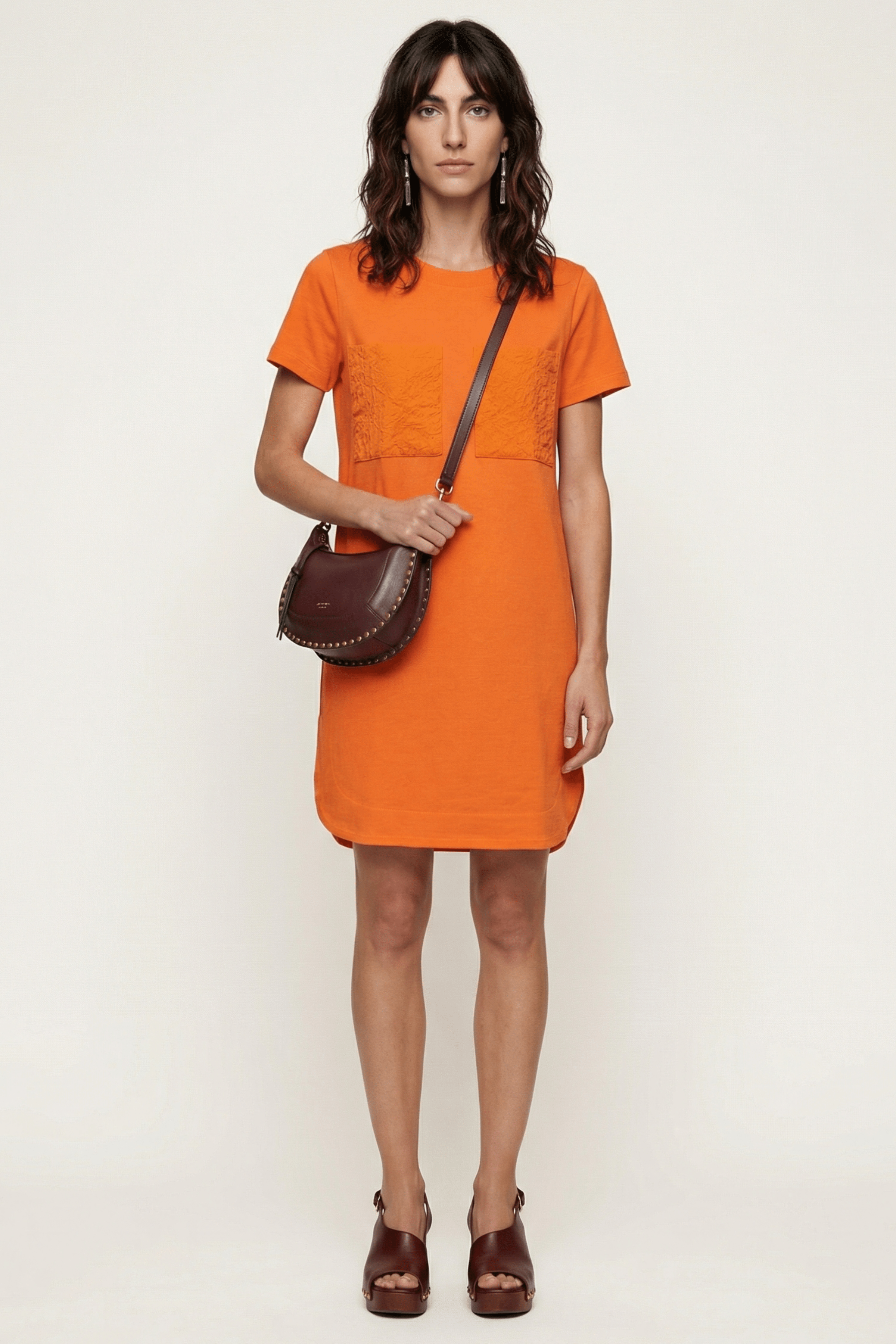 Vestido naranja con bolsillos en el pecho de bordado ingles Lolitas&L - lolitasyl.com