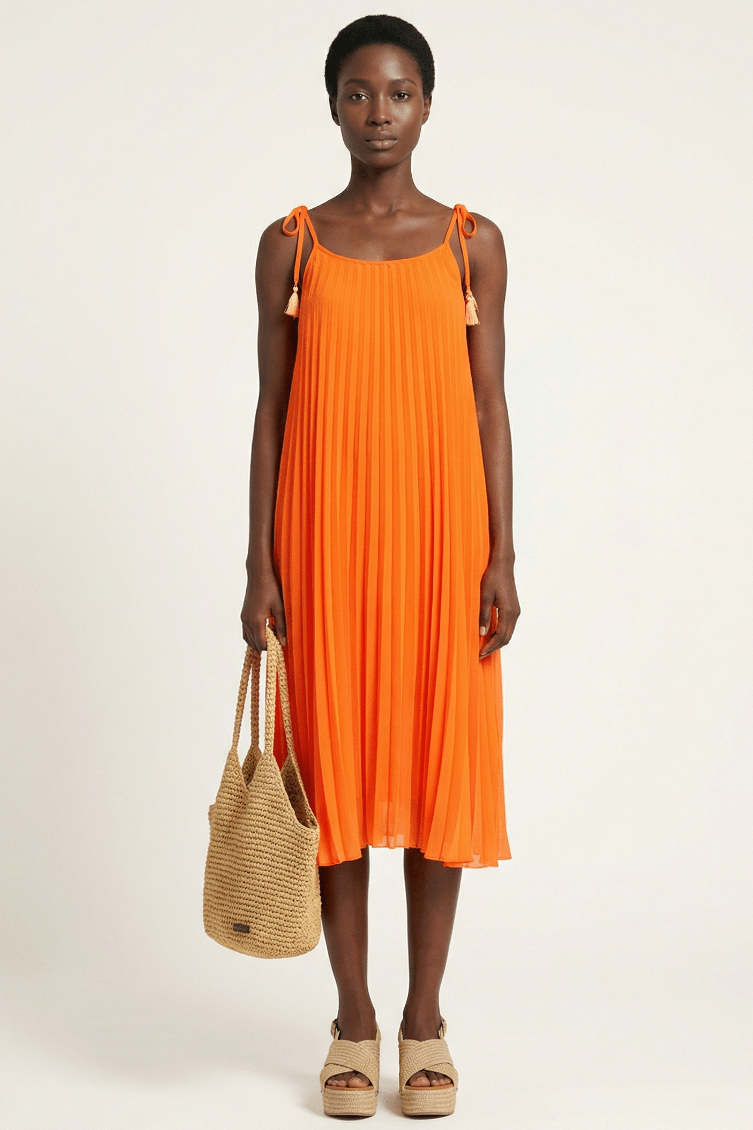 Vestido naranja plisado de tirantes LolitasyL - lolitasyl.com