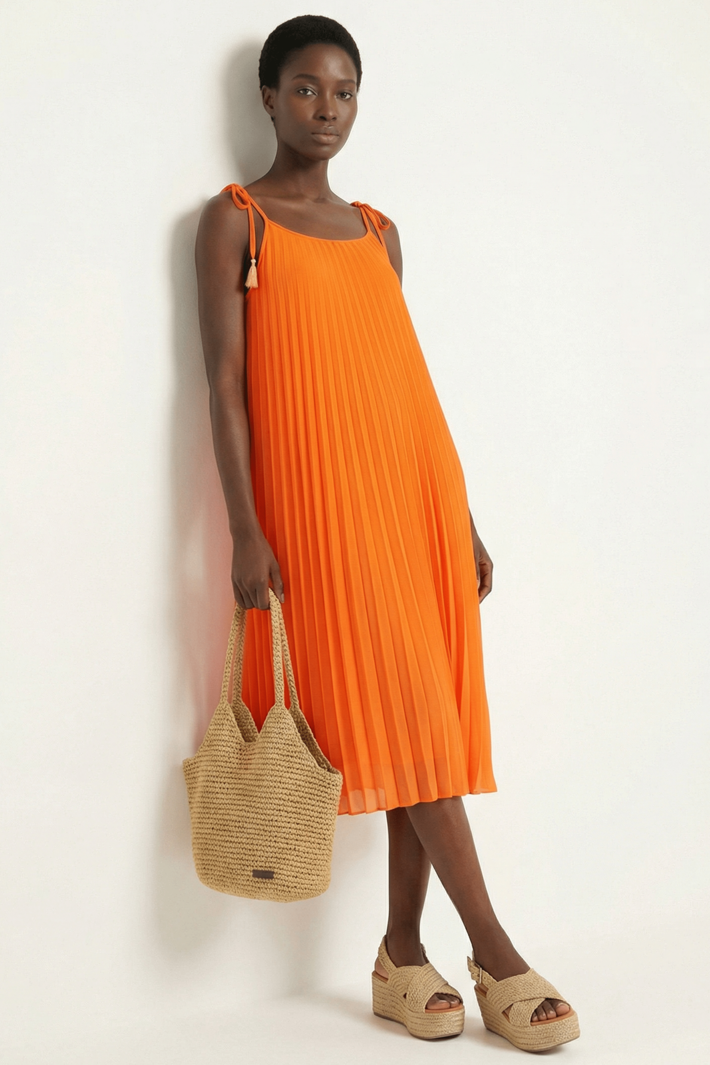 Vestido naranja plisado de tirantes LolitasyL - lolitasyl.com