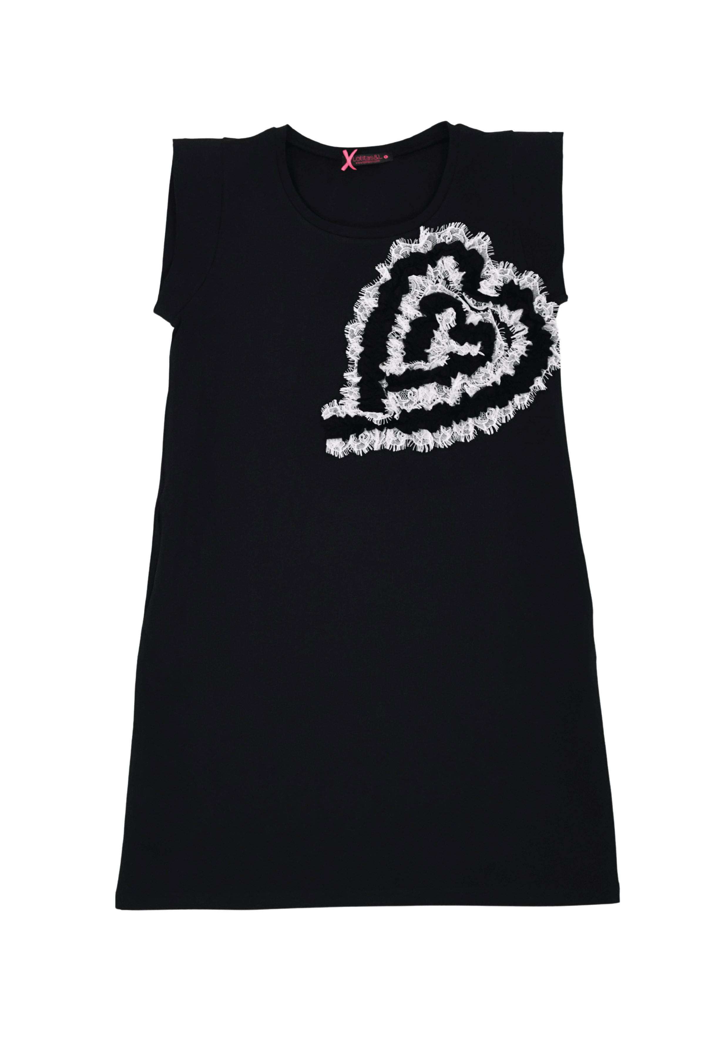 Vestido negro corto con bordado corazon pasamaneria Lolitas&L - lolitasyl.com