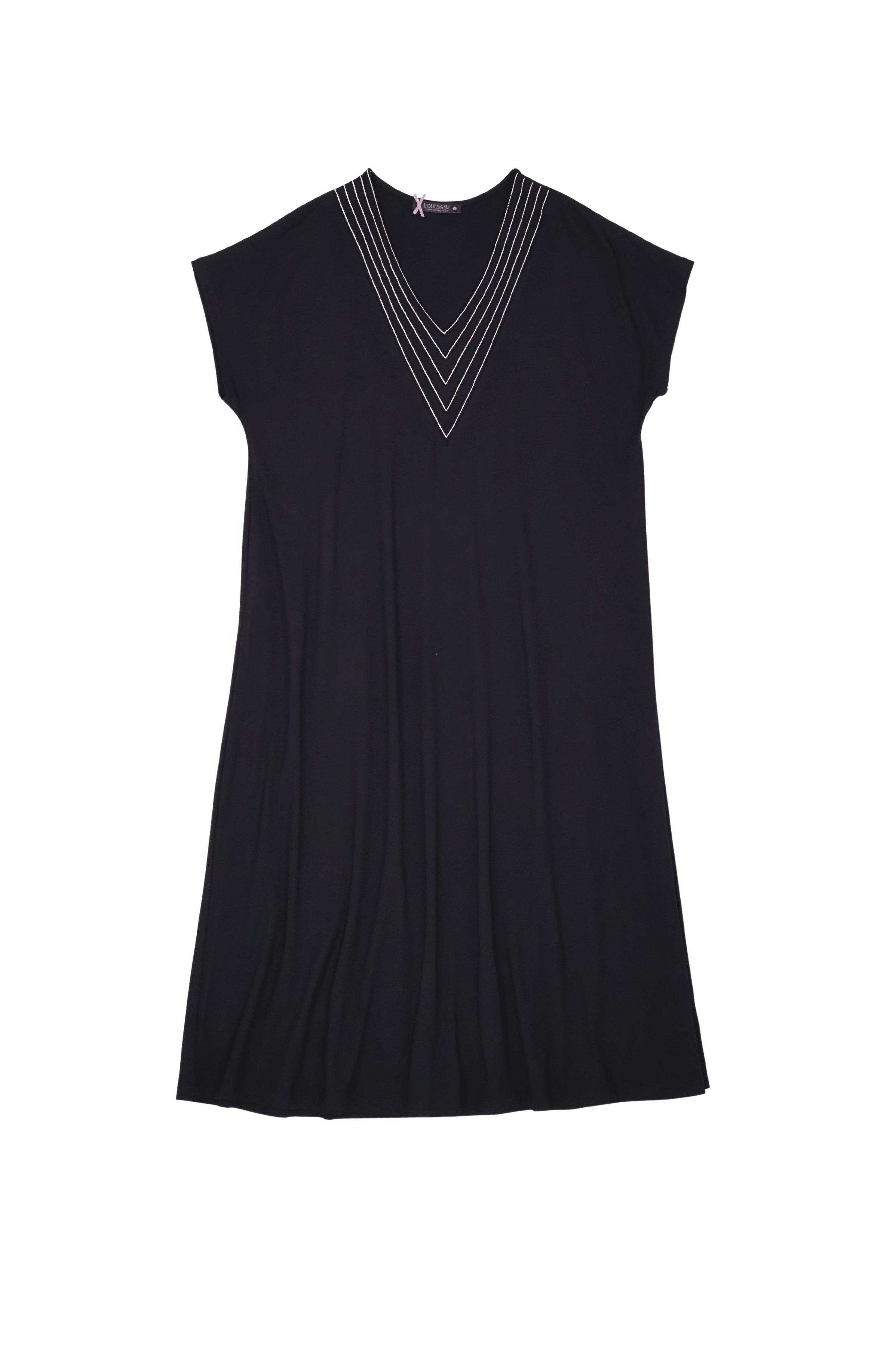 Vestido negro de algodon escote uve con recubierto Lolitas&L - lolitasyl.com
