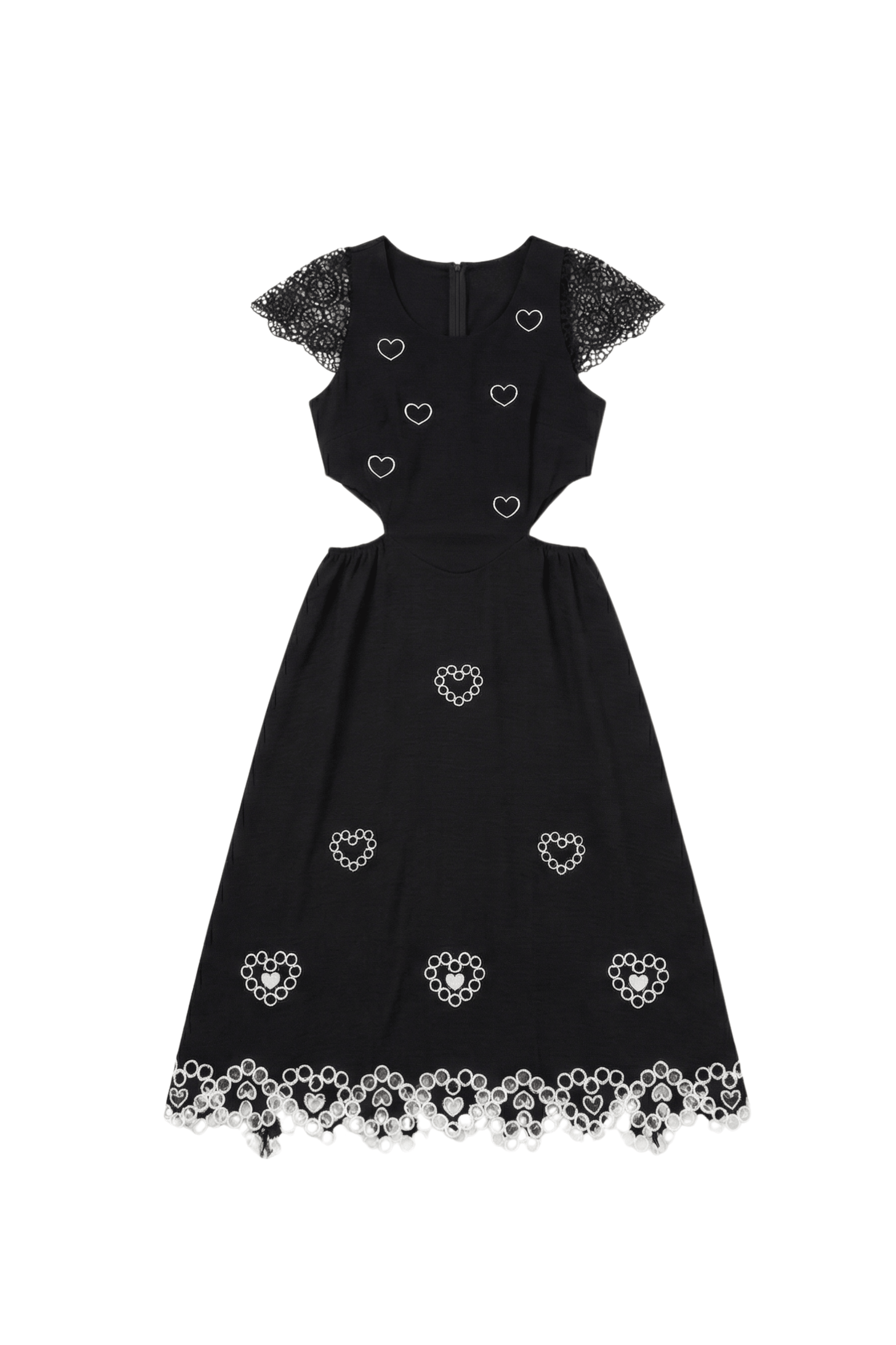 Vestido negro largo bordado corazones con mangas de grogre Lolitas&L - lolitasyl.com