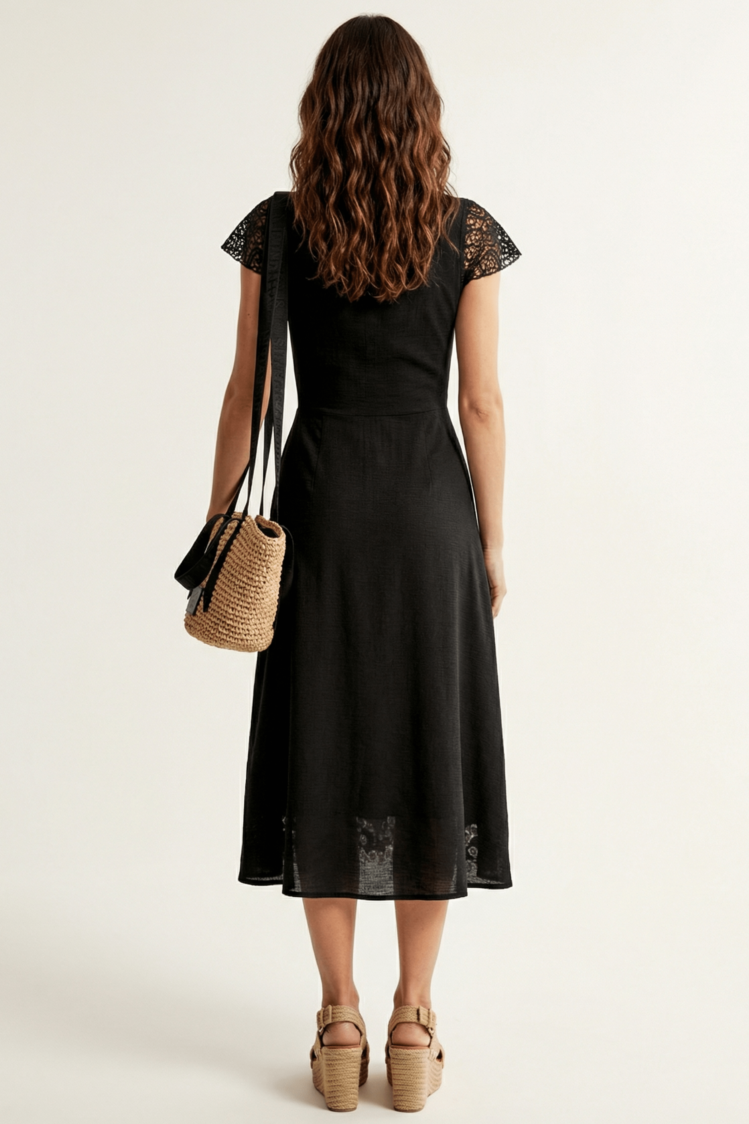 Vestido negro largo bordado corazones con mangas de grogre Lolitas&L - lolitasyl.com