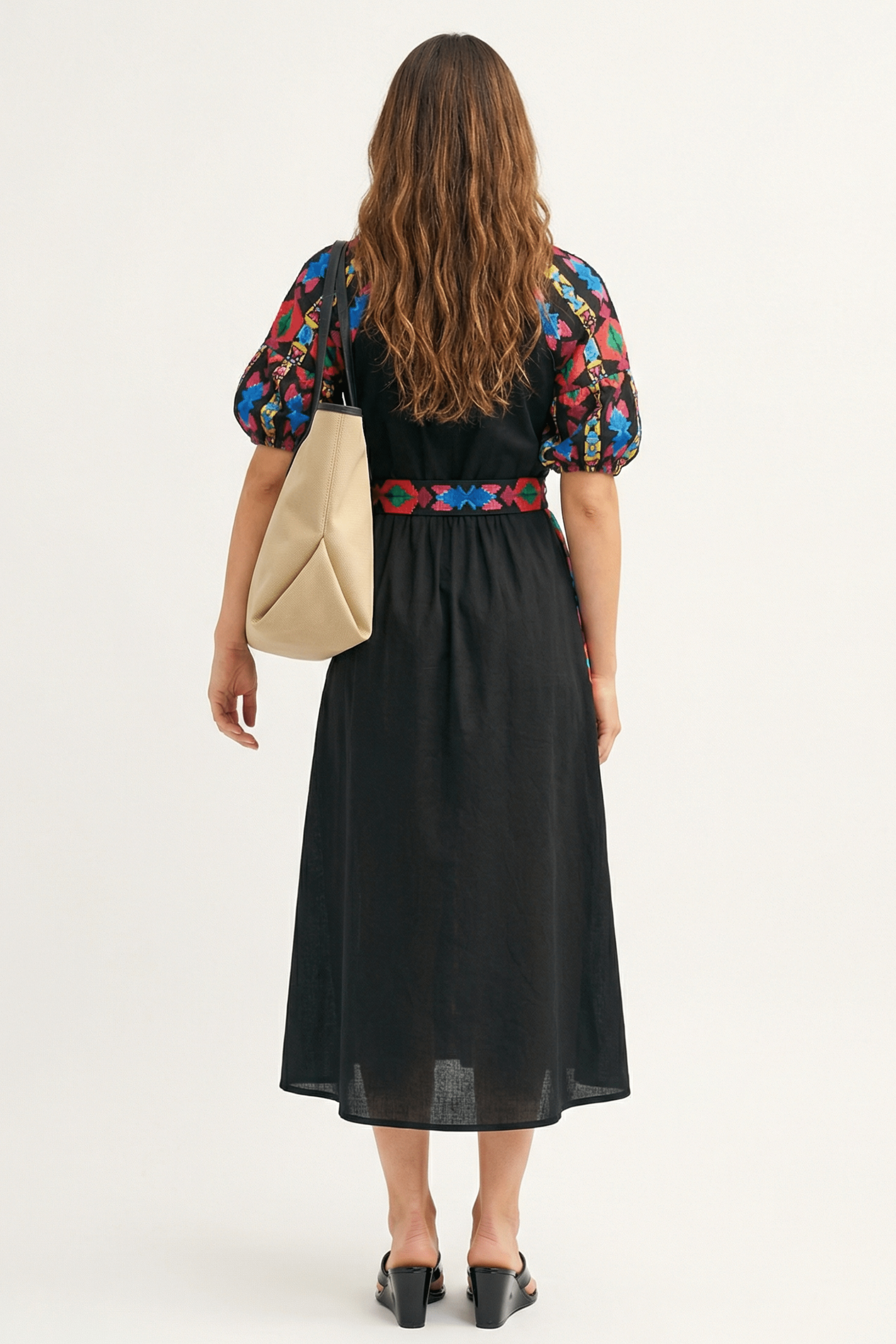 Vestido negro largo mangas abullonadas con estampado Ethic Lolitas&L - lolitasyl.com