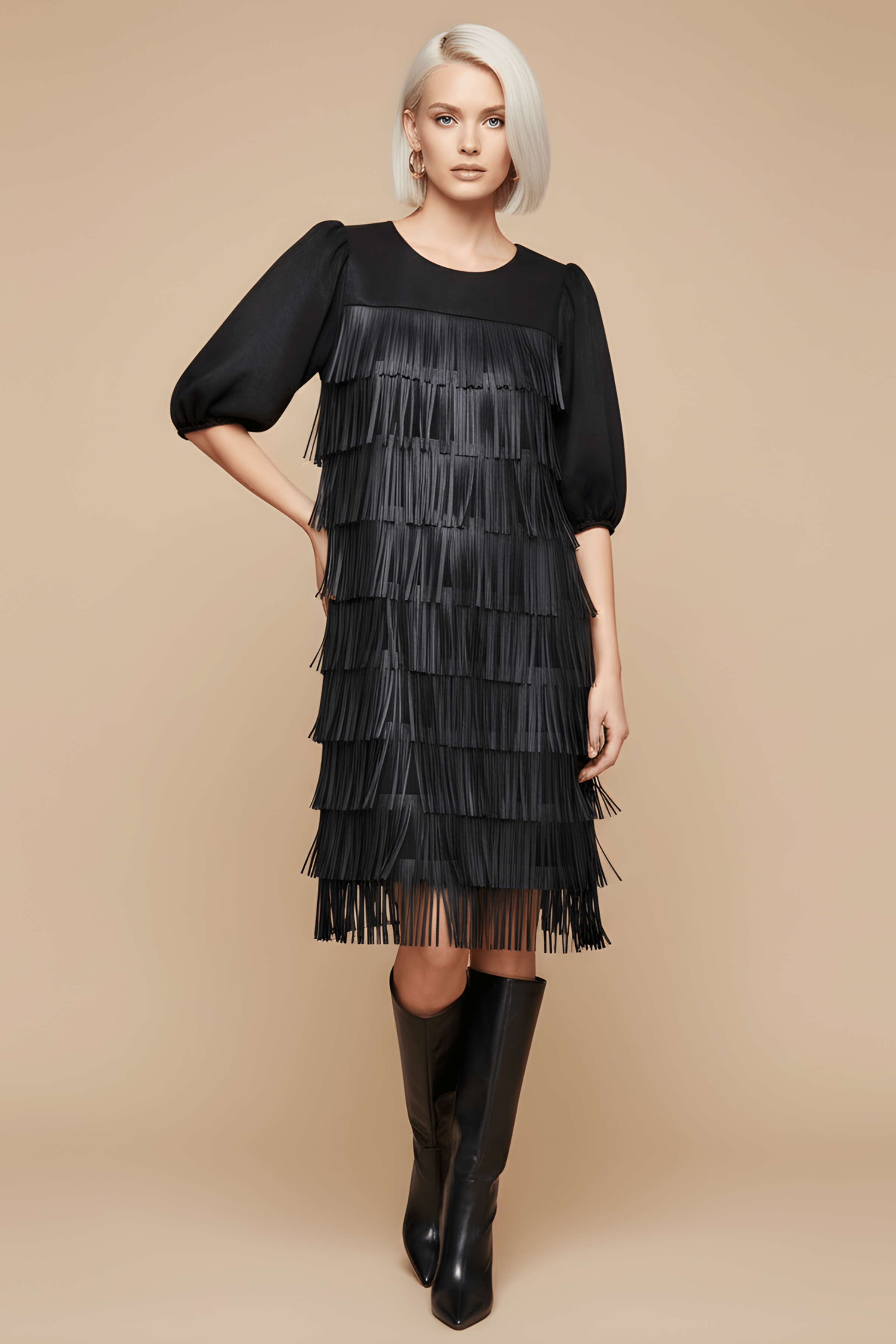 Vestido negro polipiel con flecos Lolitas&L - lolitasyl.com