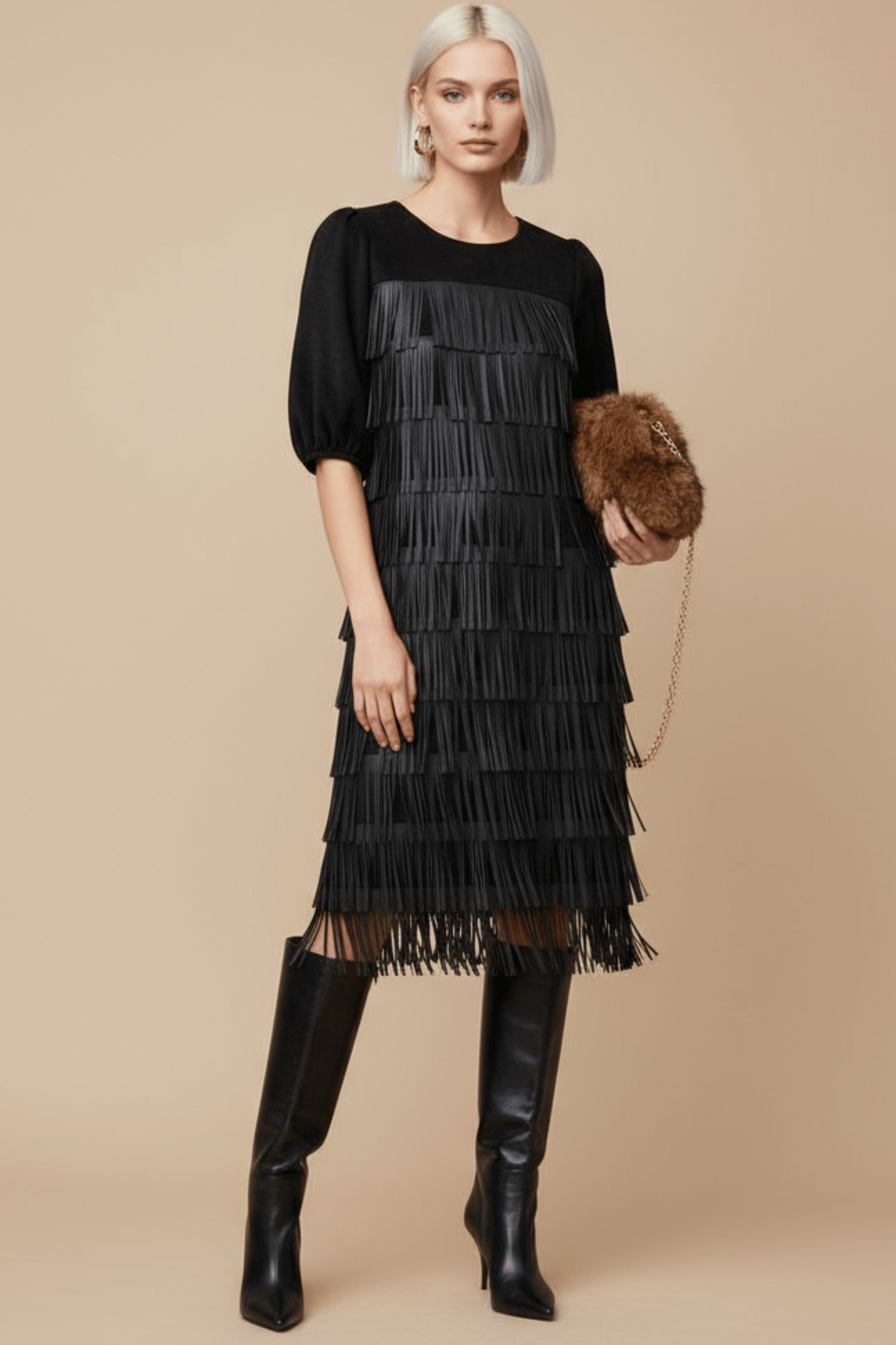 Vestido negro polipiel con flecos Lolitas&L - lolitasyl.com