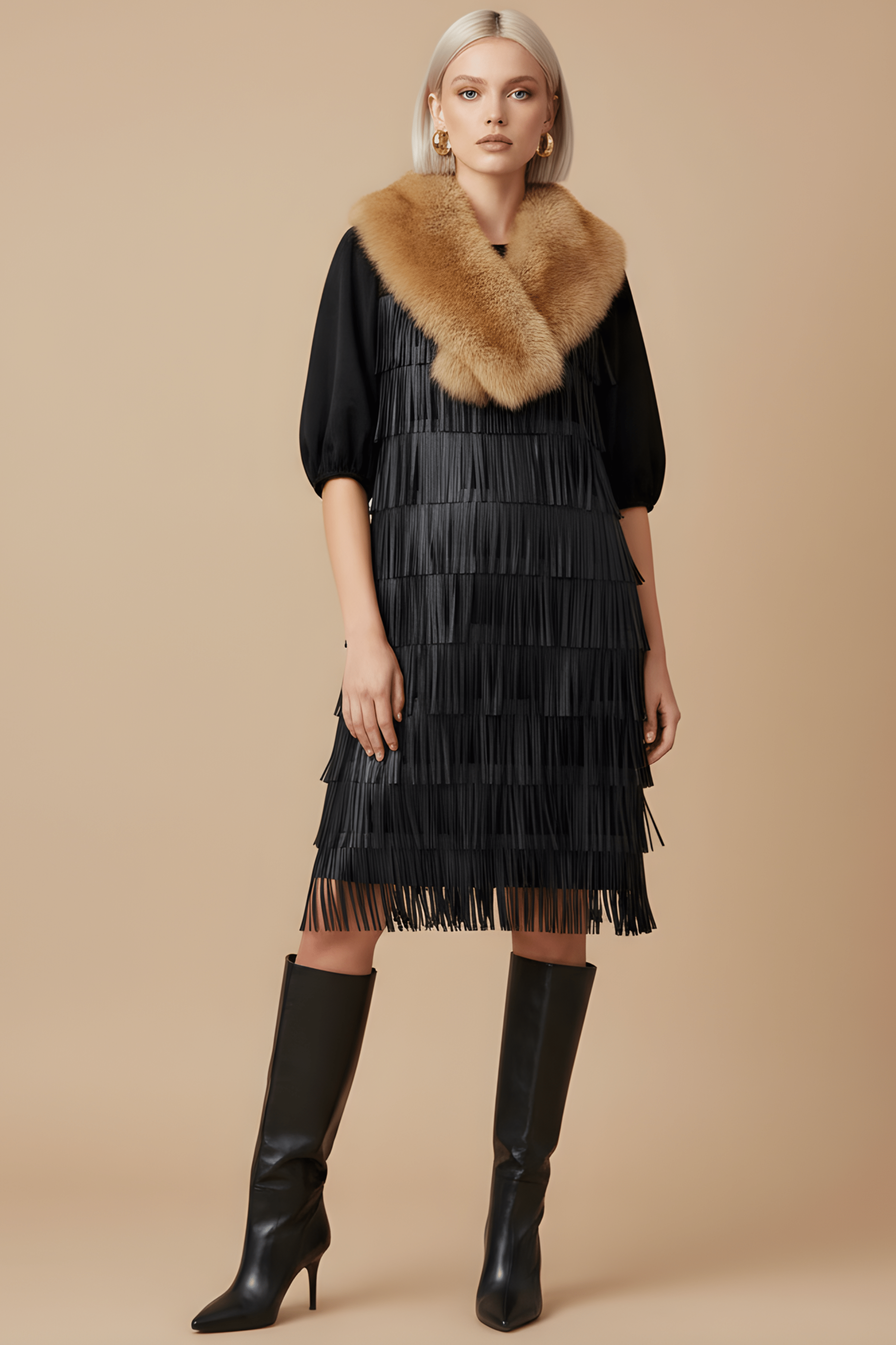 Vestido negro polipiel con flecos Lolitas&L - lolitasyl.com