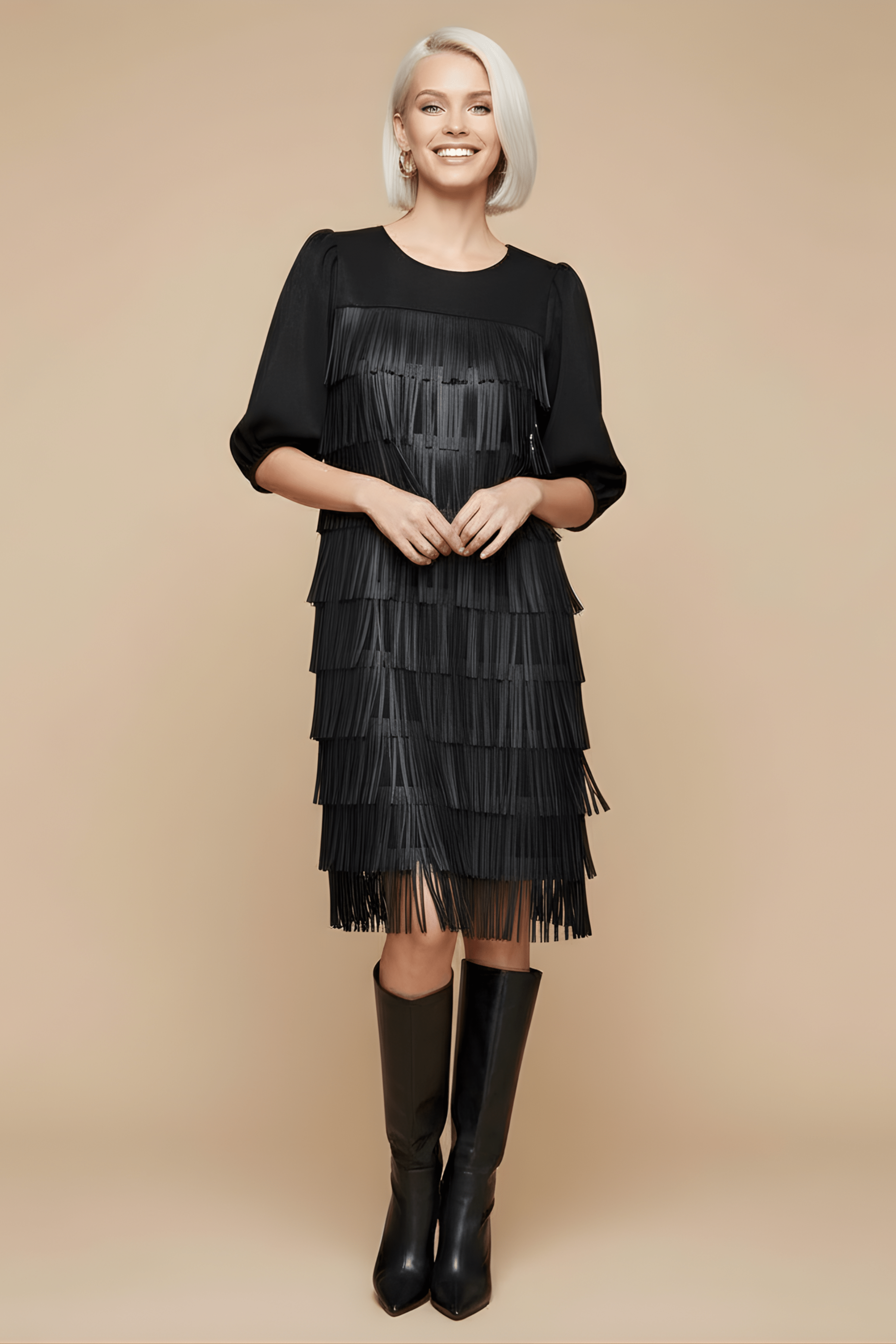 Vestido negro polipiel con flecos Lolitas&L - lolitasyl.com