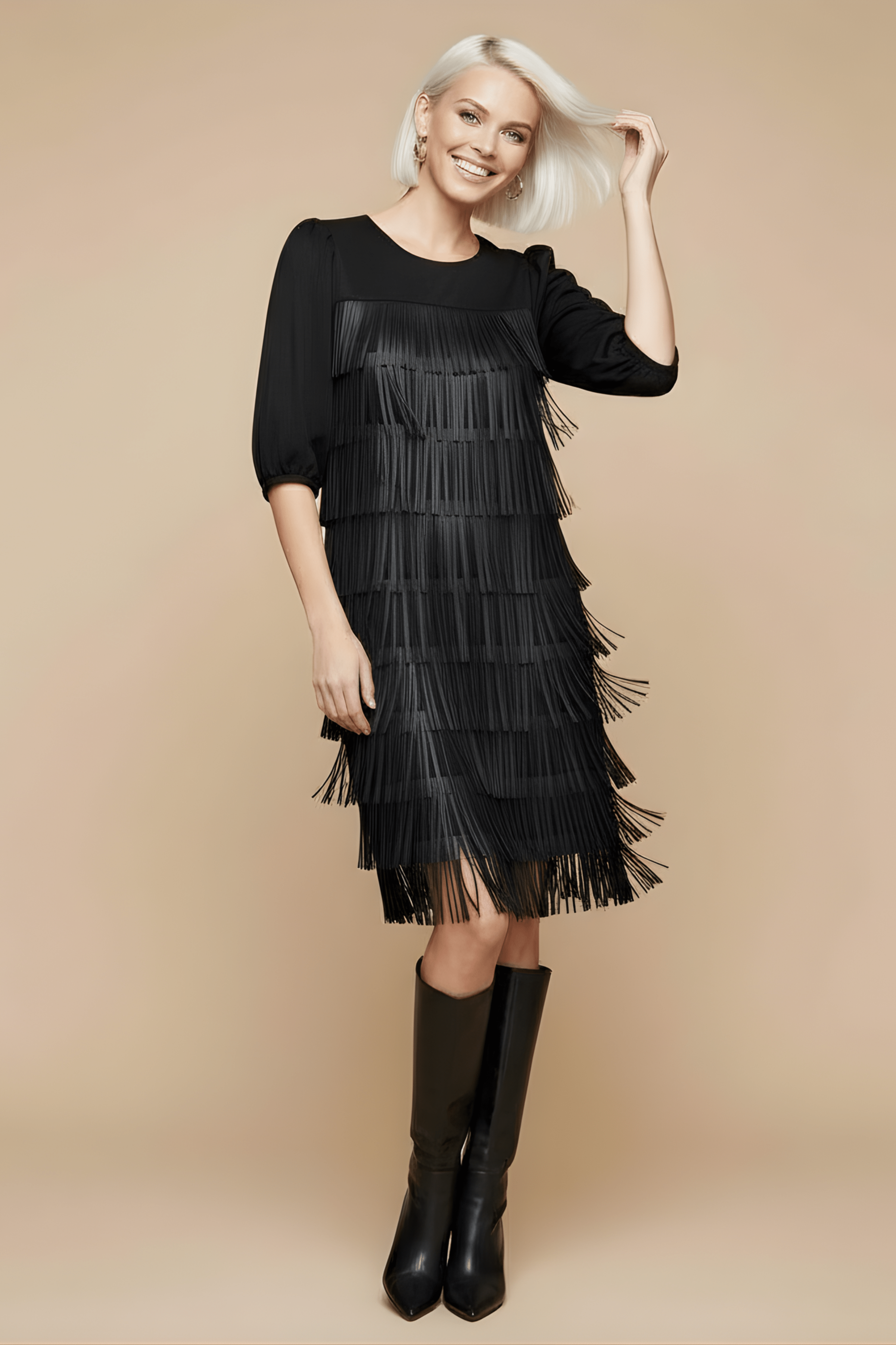 Vestido negro polipiel con flecos Lolitas&L - lolitasyl.com