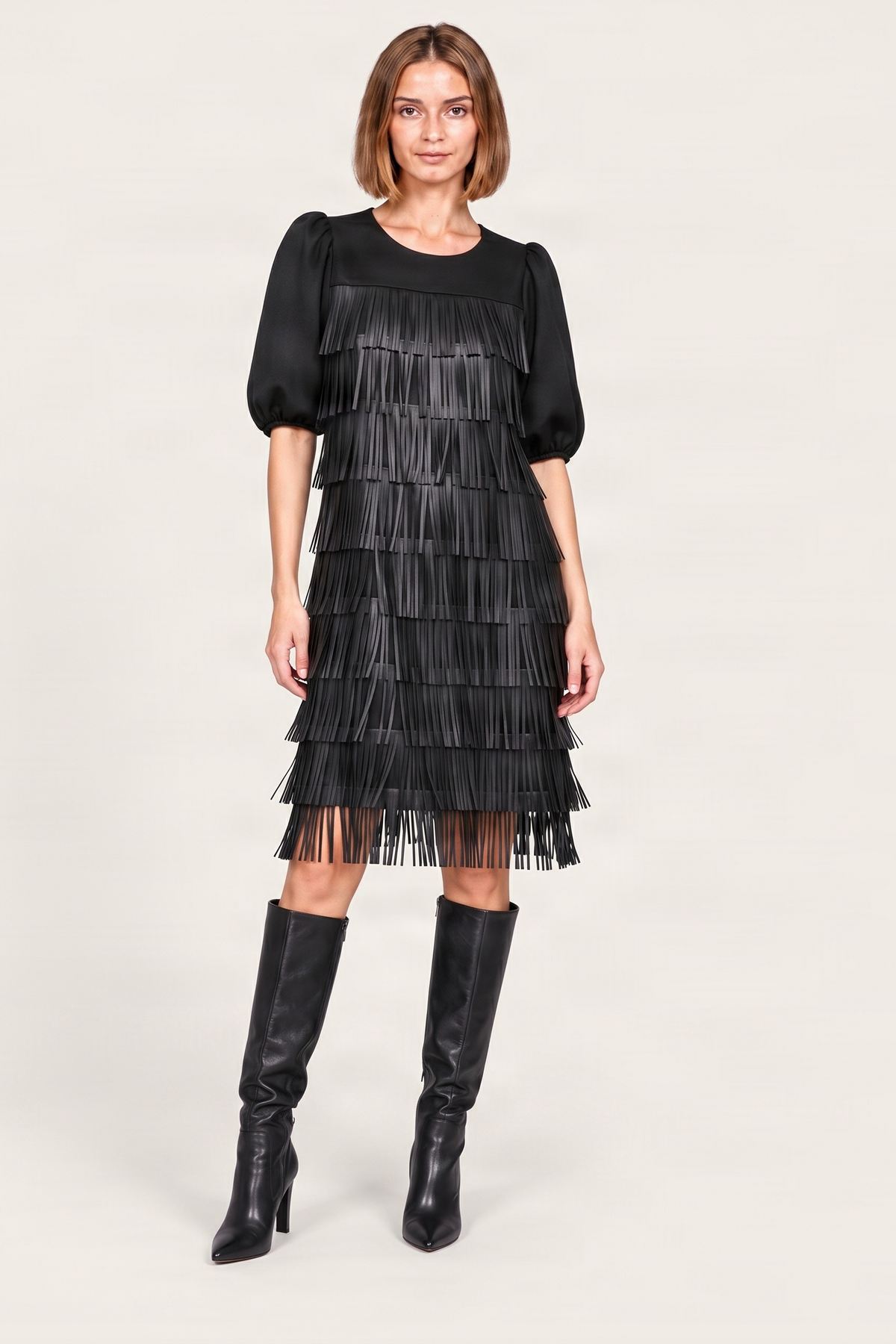 Vestido negro polipiel con flecos Lolitas&L