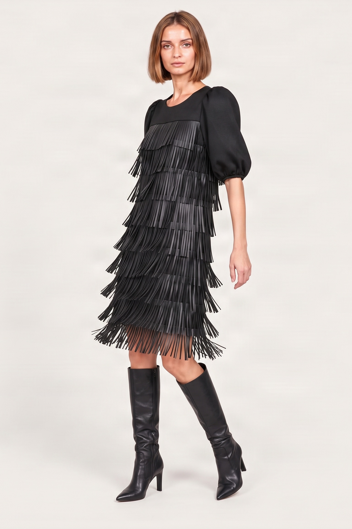Vestido negro polipiel con flecos Lolitas&L