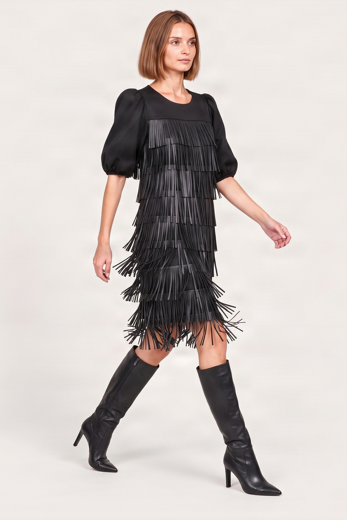 Vestido negro polipiel con flecos Lolitas&L