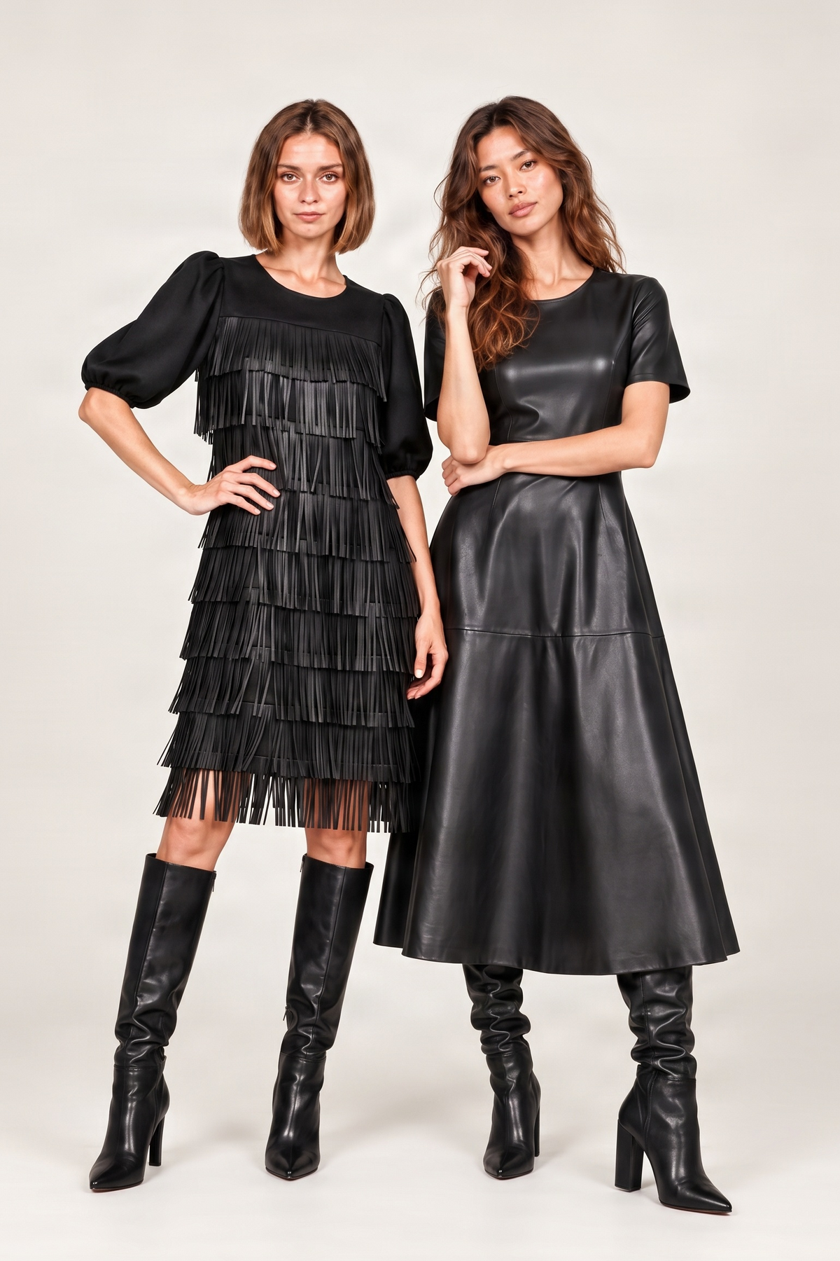 Vestido negro polipiel con flecos Lolitas&L