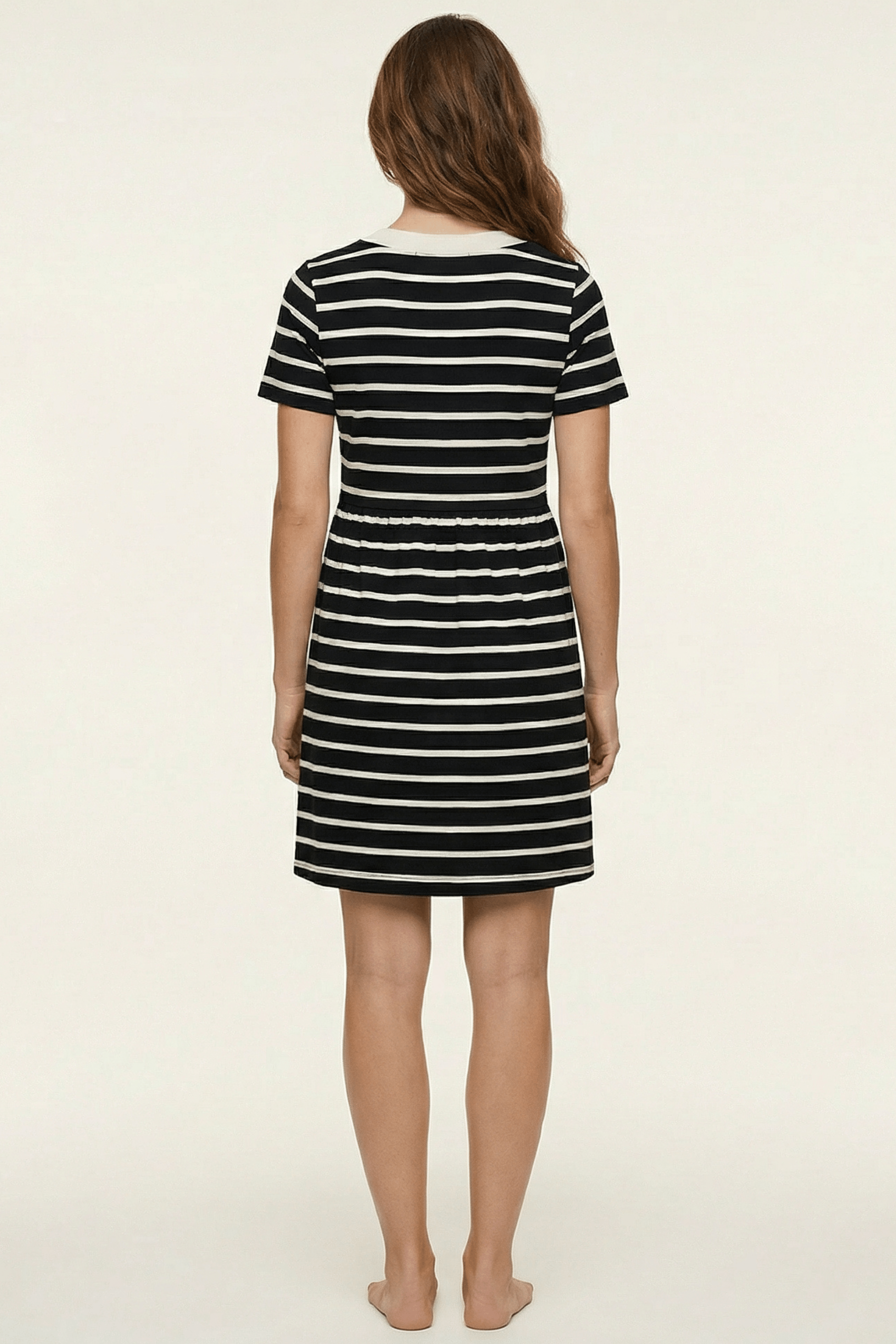 Vestido negro rayas abotonado con corte en la cintura Lolitas&L - lolitasyl.com