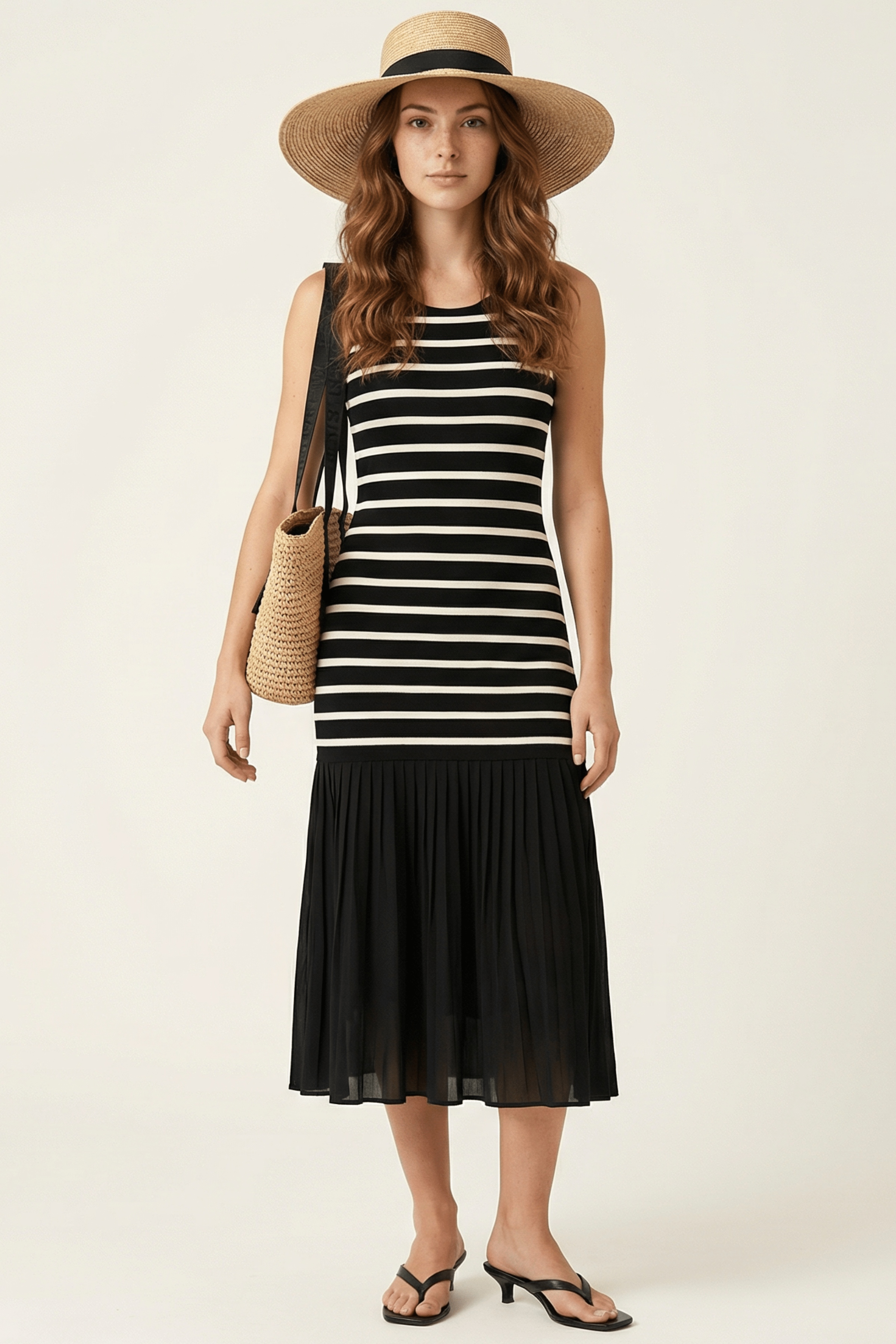 Vestido negro rayas con plisado Lolitas&L - lolitasyl.com