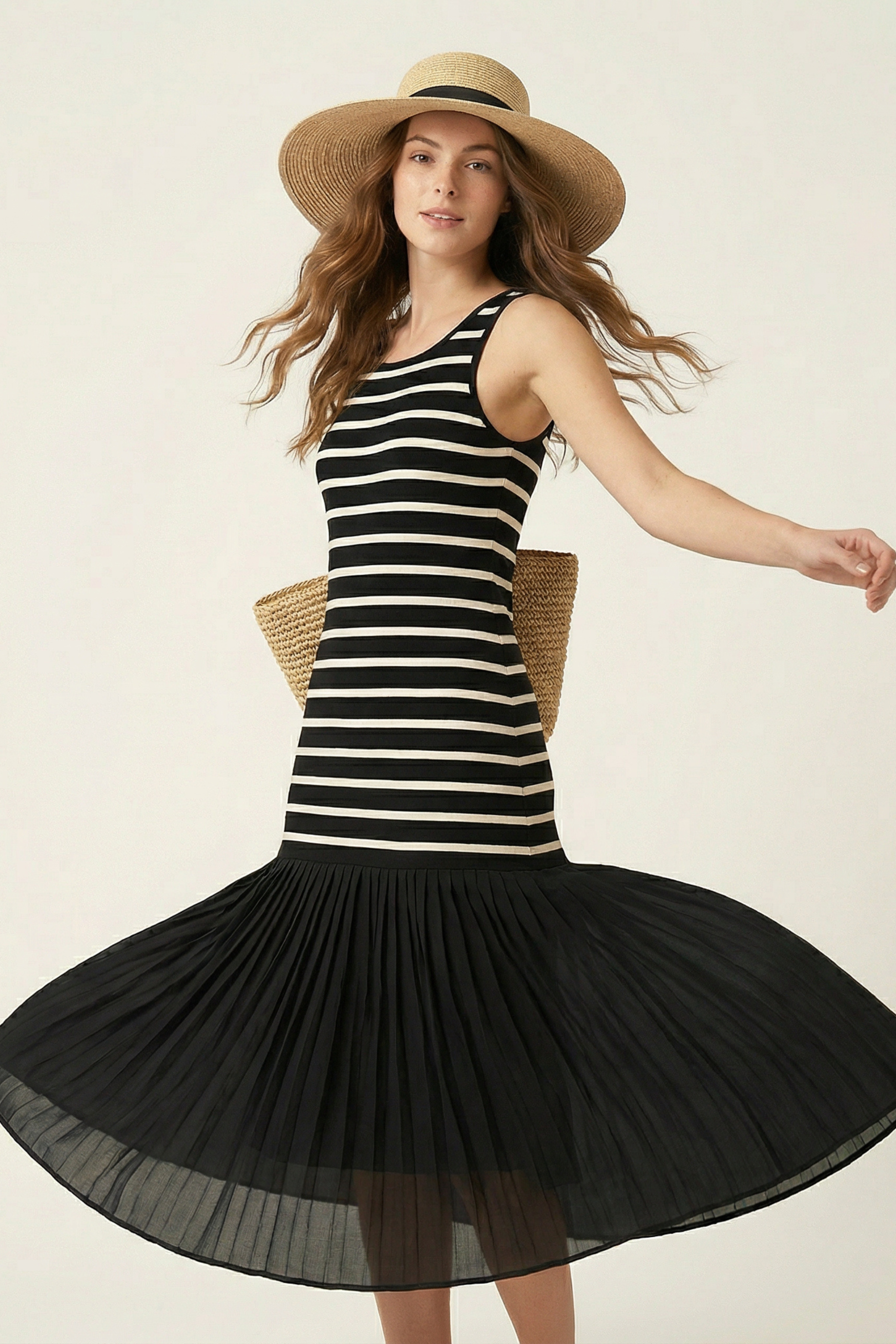 Vestido negro rayas con plisado Lolitas&L