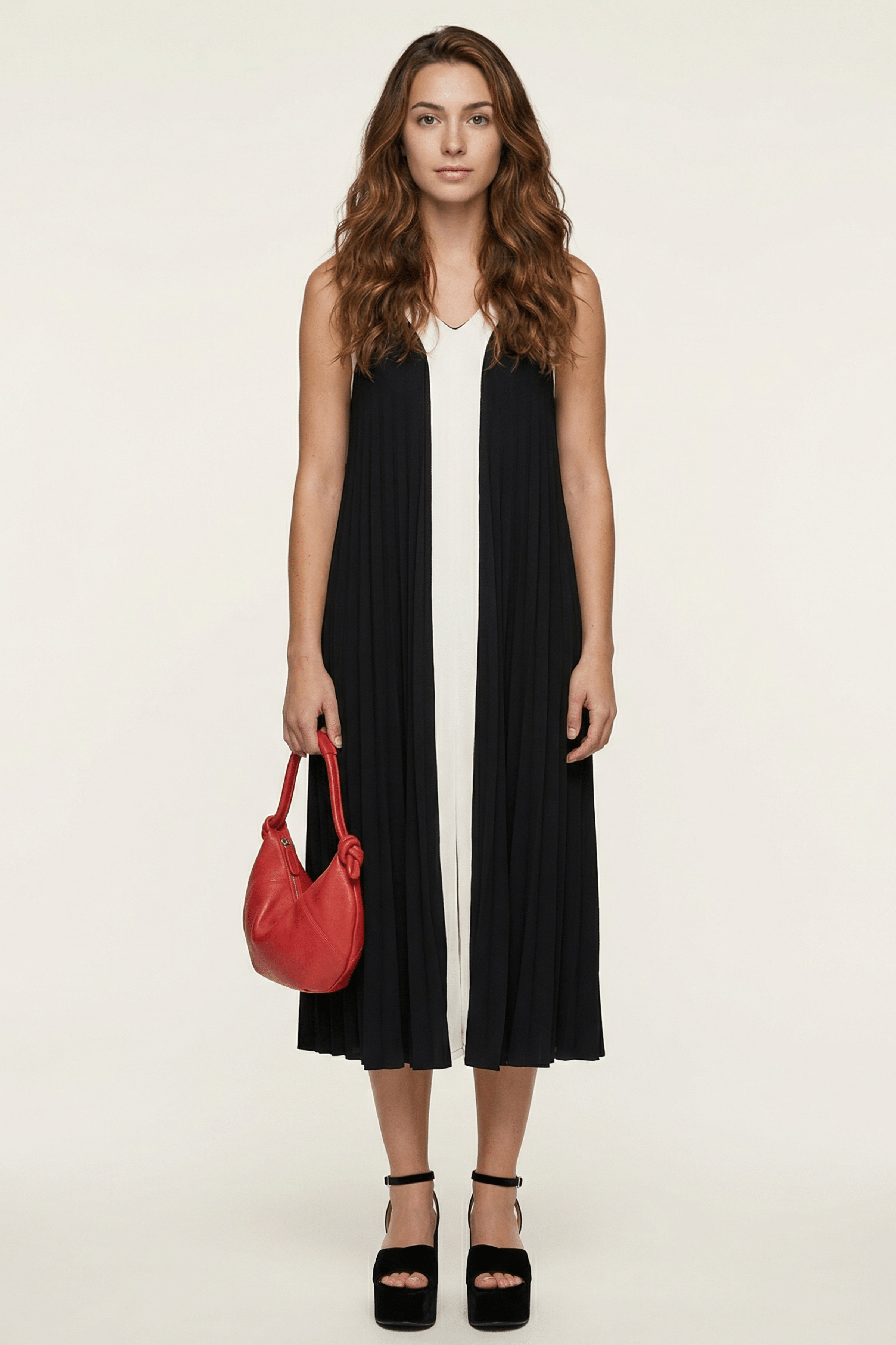 Vestido negro tirantes con corte contraste en el centro Lolitas&L - lolitasyl.com