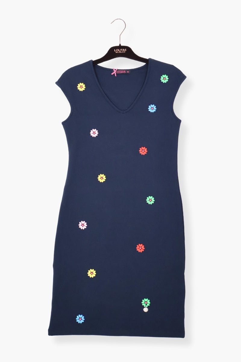 Vestido Preloved Azul Marino corto con bordado de flores LolitasyL - lolitasyl.com