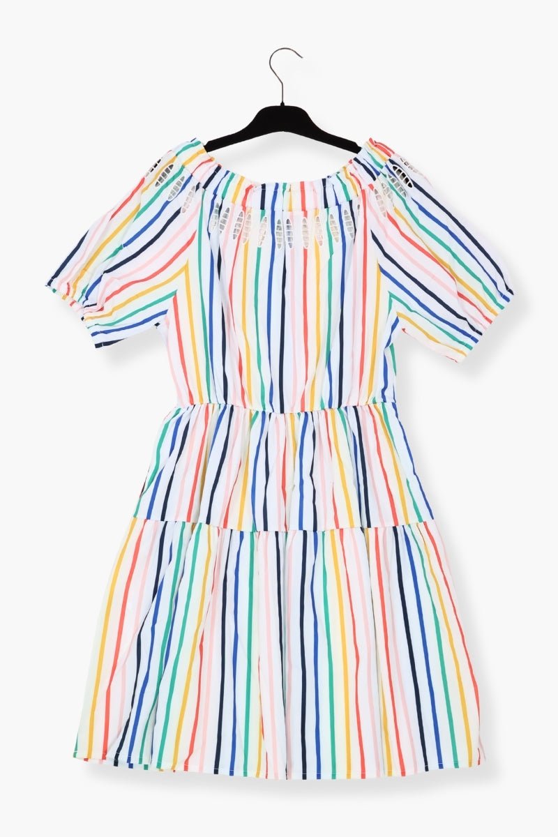 Vestido Preloved blanco multirrayas palabra de honor con bordado LolitasyL - lolitasyl.com