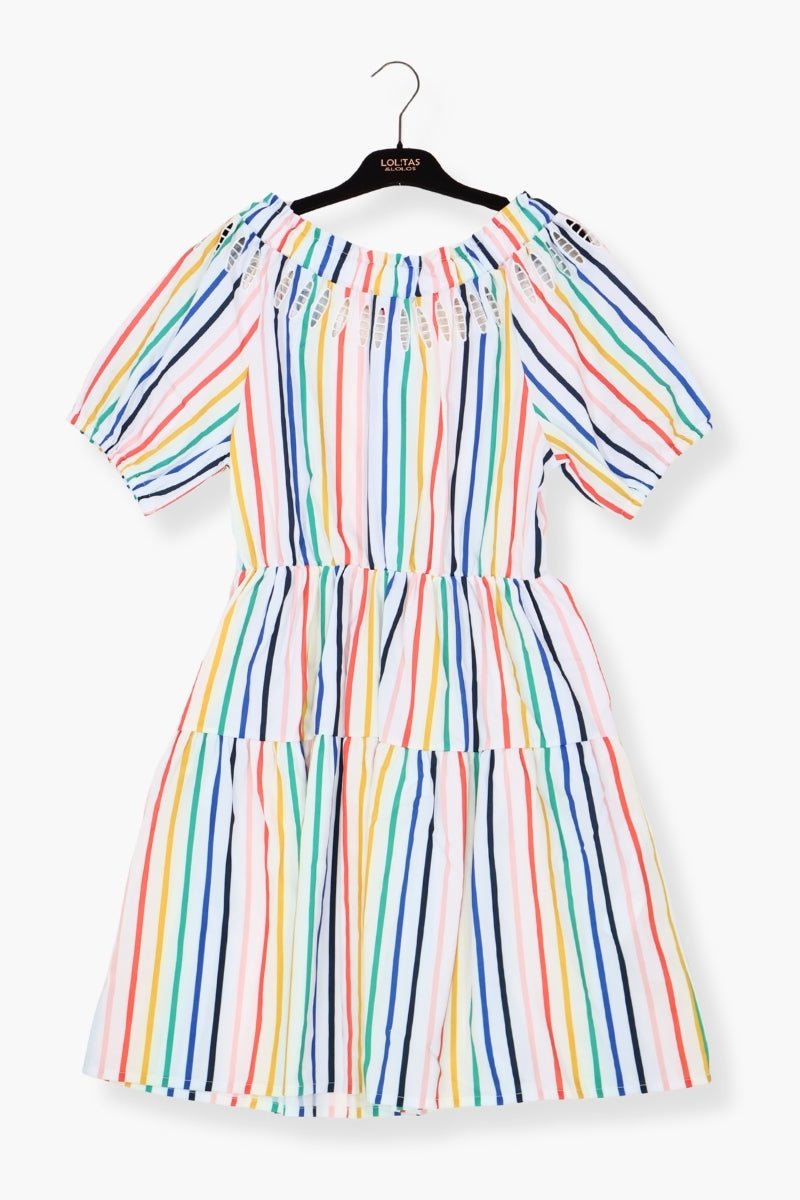 Vestido Preloved blanco multirrayas palabra de honor con bordado LolitasyL - lolitasyl.com