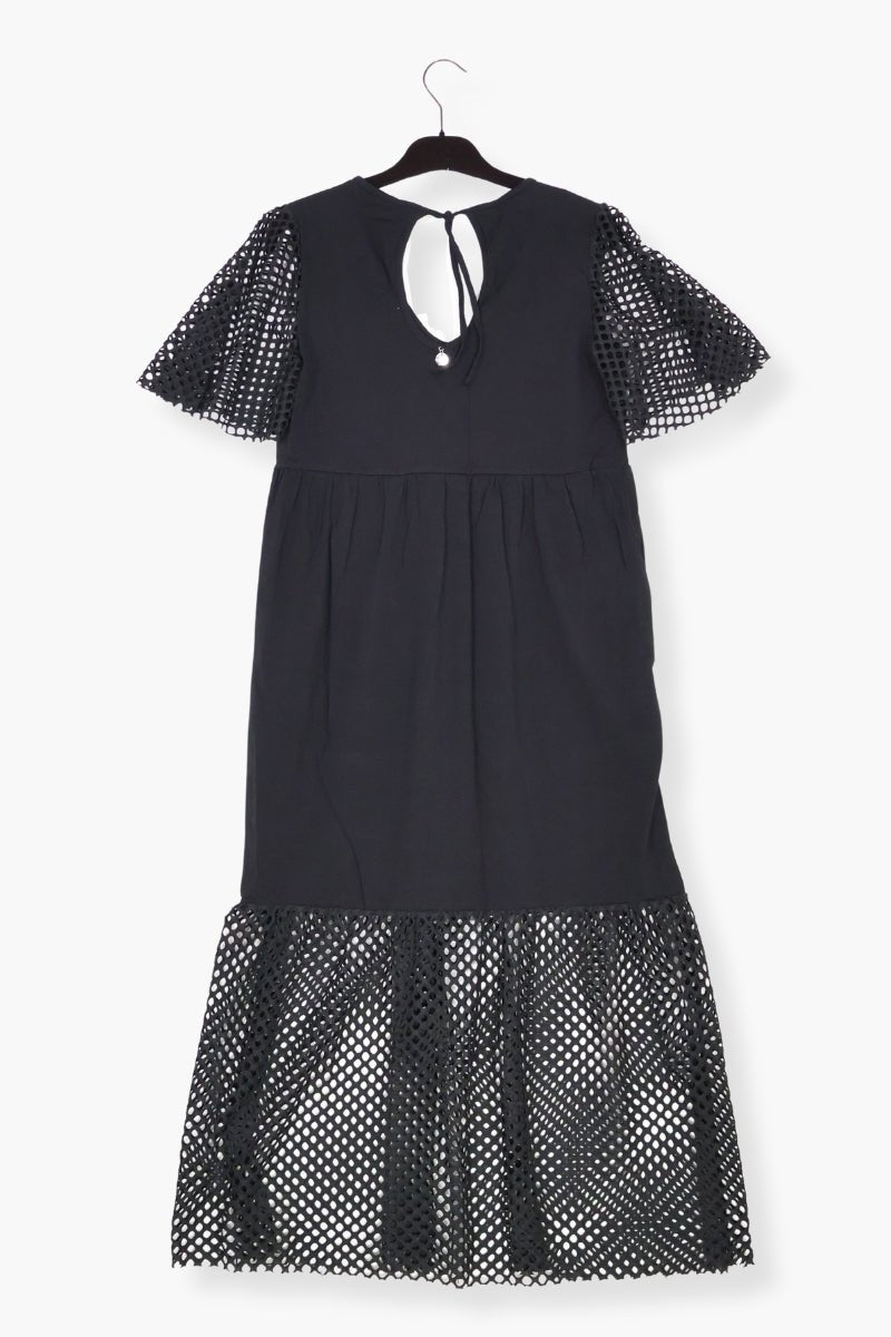 Vestido Preloved negro largo mixto con rejilla y algodon LolitasyL - lolitasyl.com