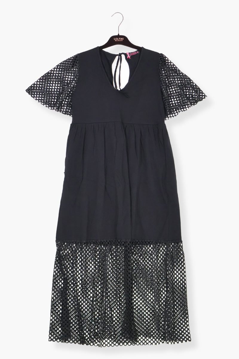 Vestido Preloved negro largo mixto con rejilla y algodon LolitasyL