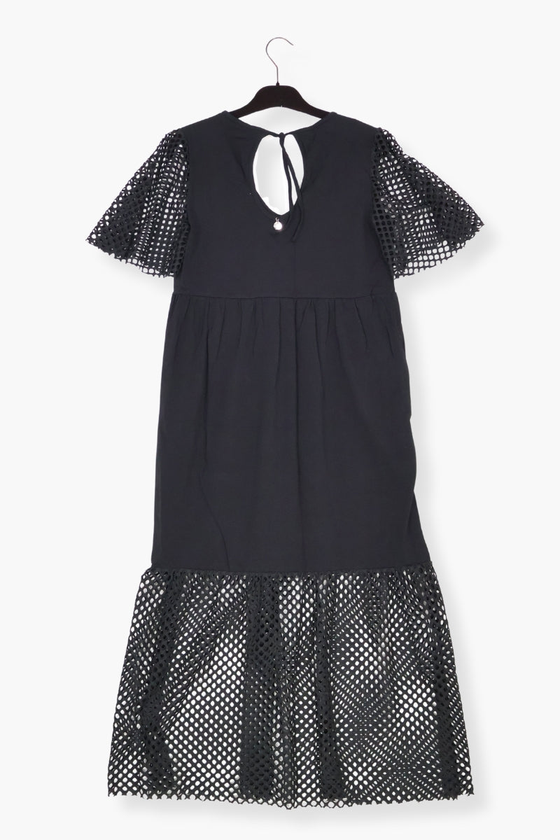 Vestido Preloved negro largo mixto con rejilla y algodon LolitasyL
