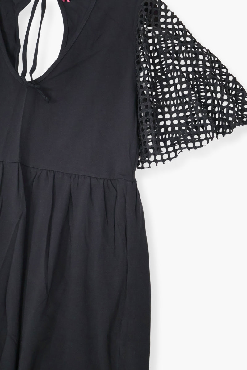 Vestido Preloved negro largo mixto con rejilla y algodon LolitasyL