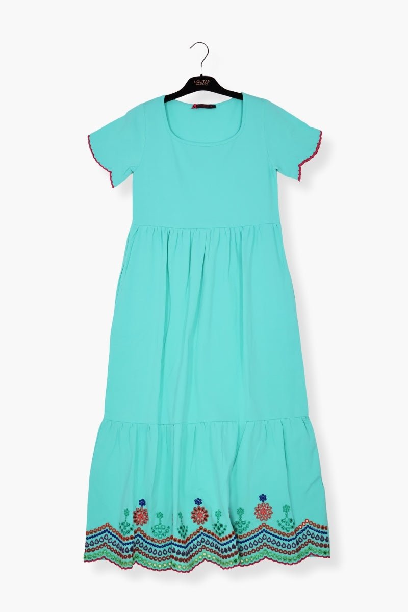 Vestido Preloved verde menta con bordado multicolor LolitasyL - lolitasyl.com