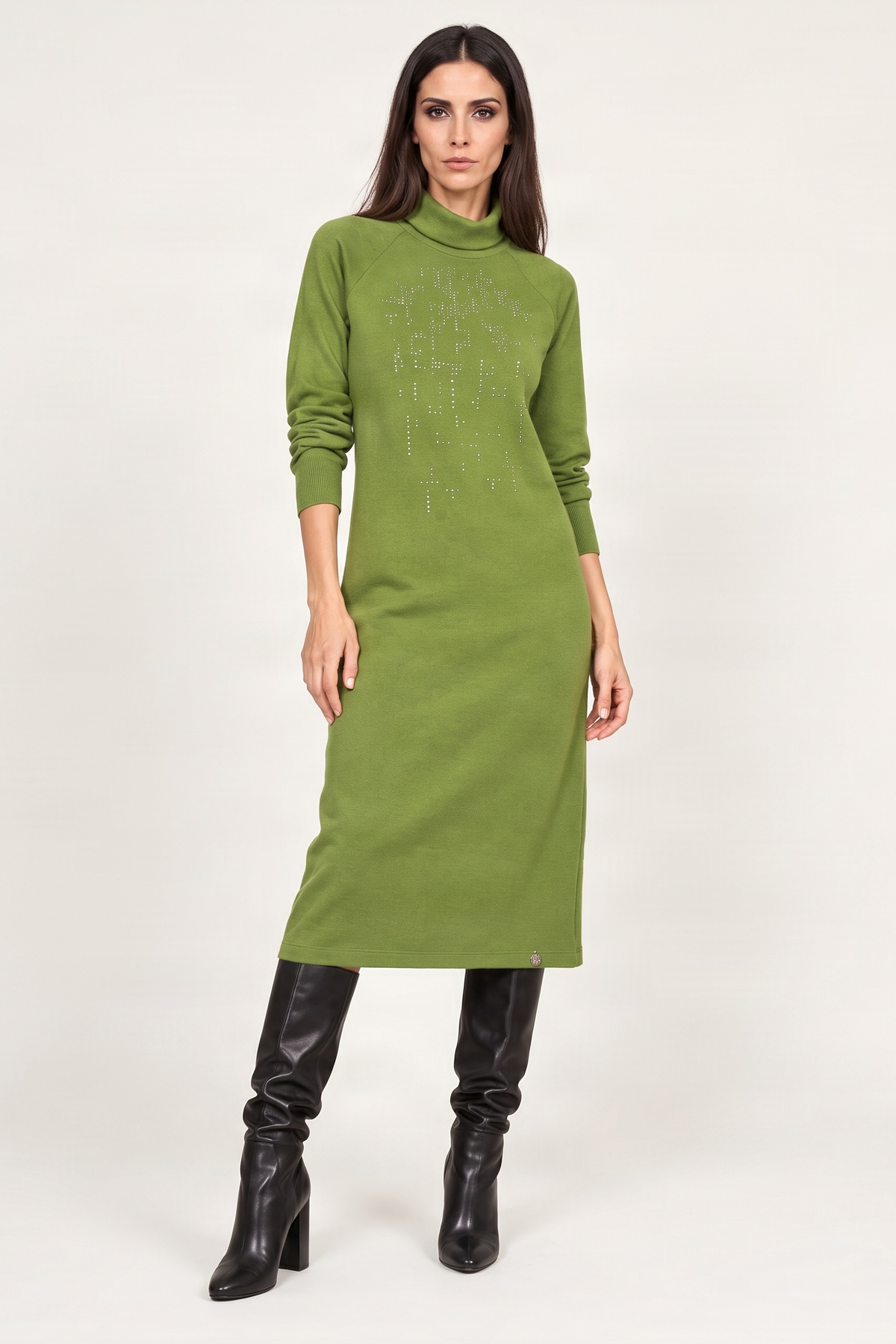Vestido de punto verde con strass cuello alto Lolitas&L