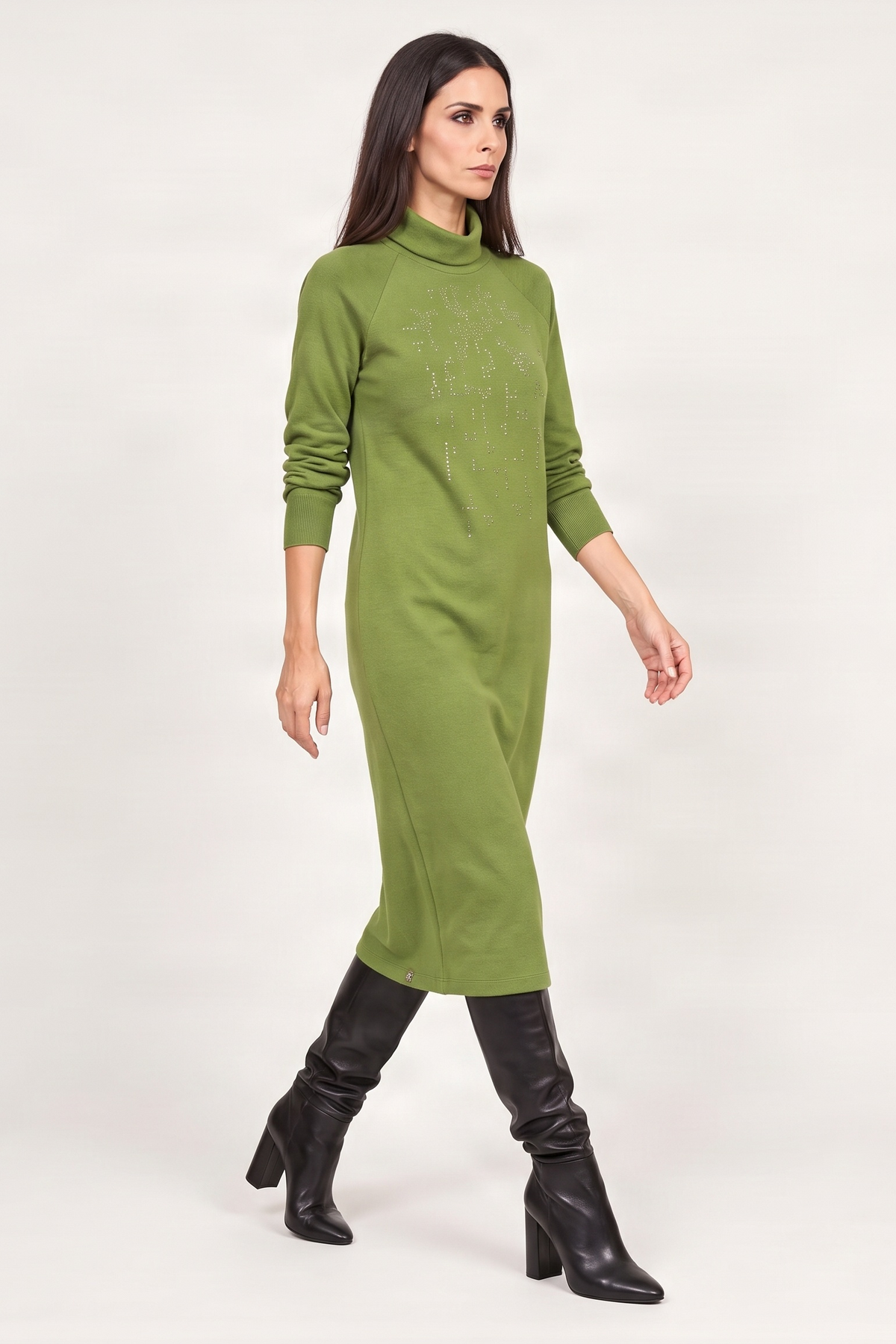 Vestido de punto verde con strass cuello alto Lolitas&L