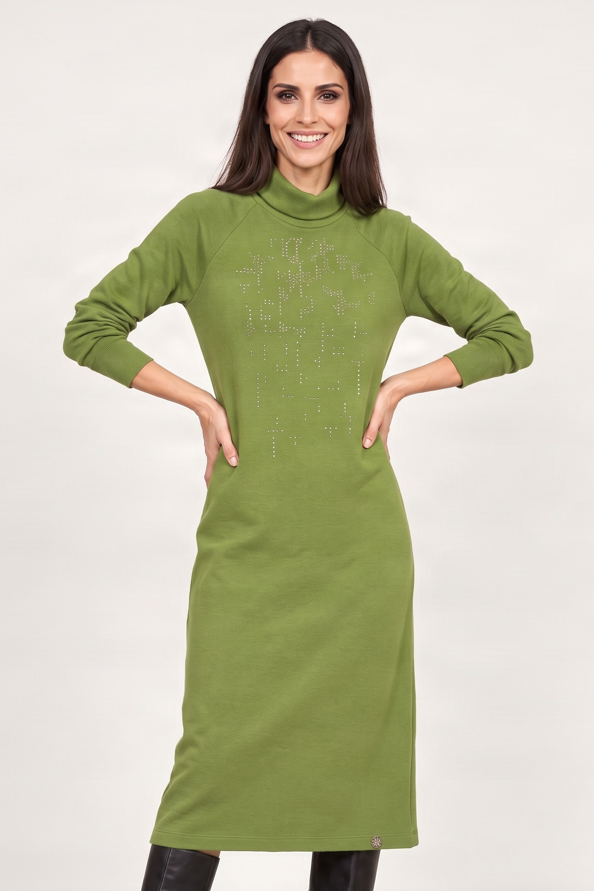 Vestido de punto verde con strass cuello alto Lolitas&L