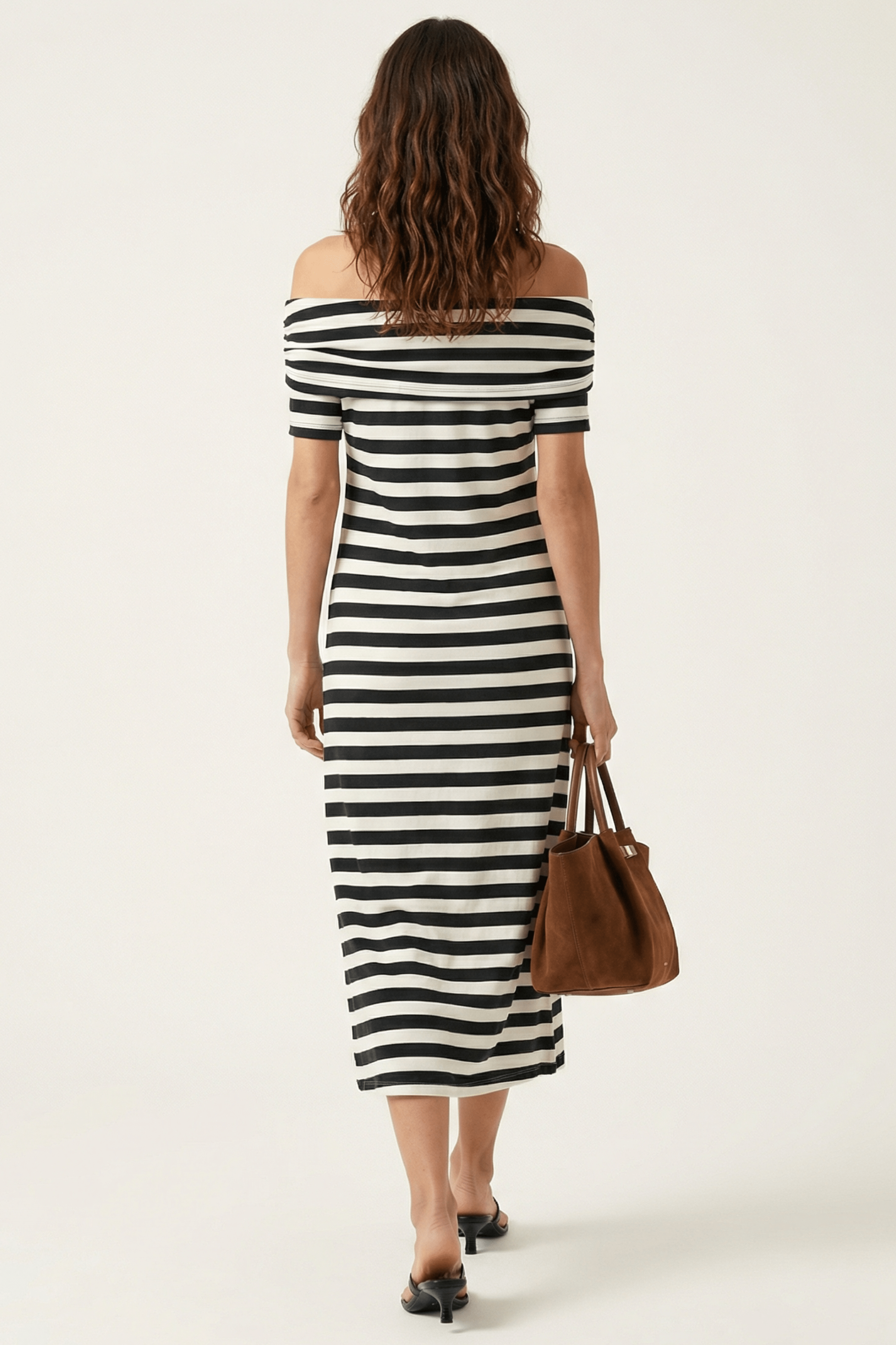 Vestido rayas largo con escote Bardot Lolitas&L - lolitasyl.com