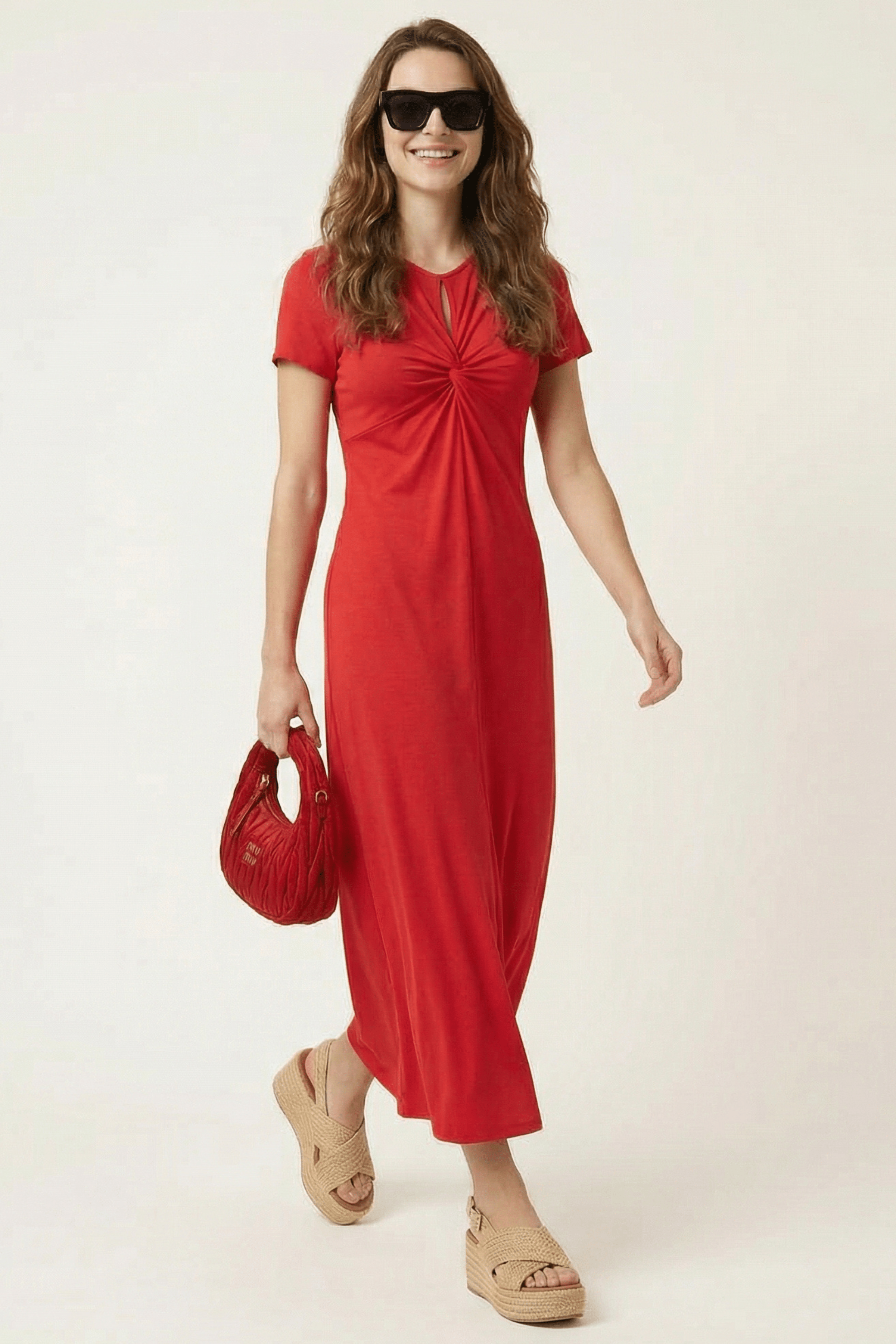 Vestido rojo con drapeado y lagrima en el escote Lolitas&L - lolitasyl.com