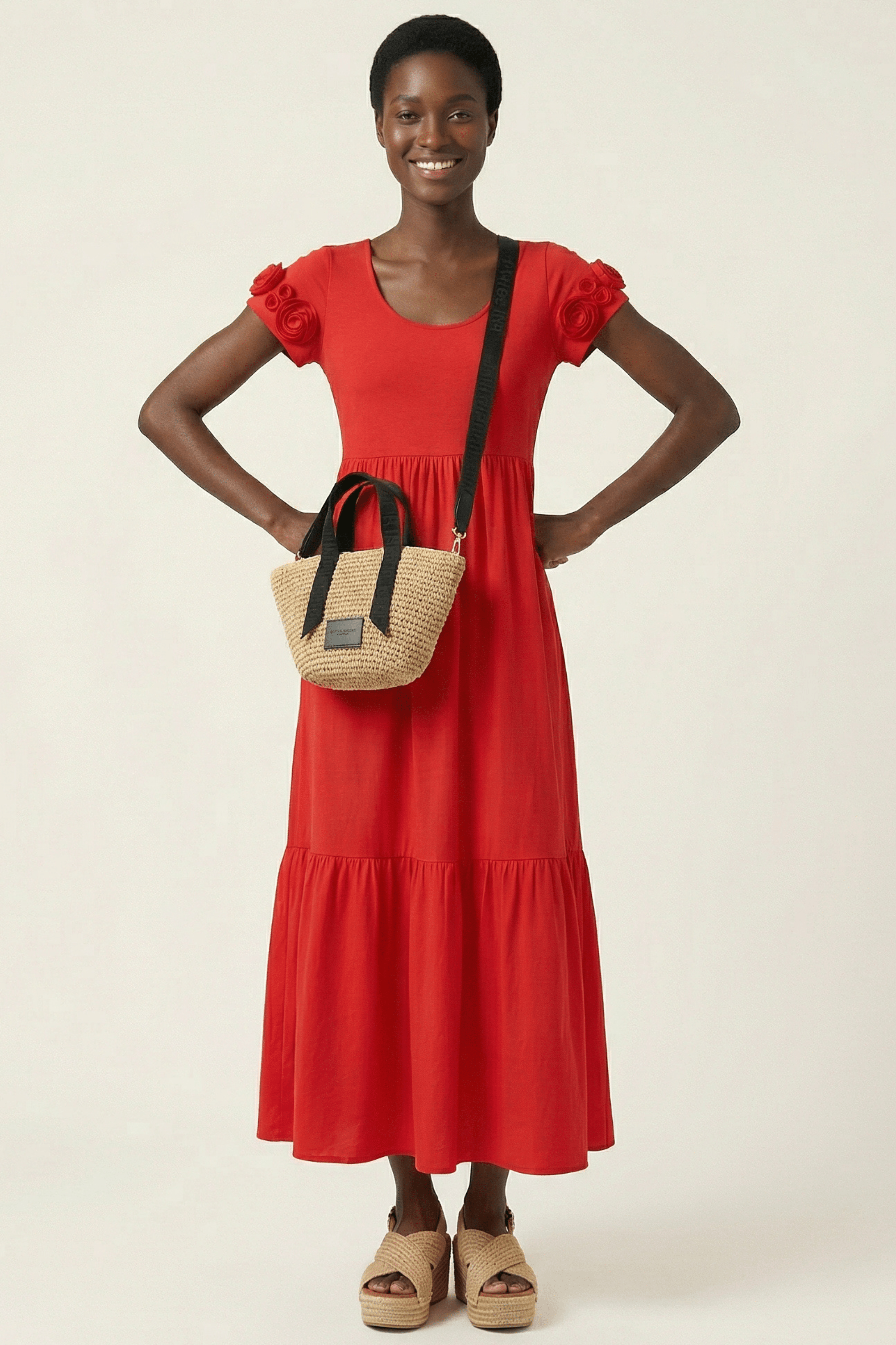 Vestido rojo largo con bordado en la manga corta Lolitas&L - lolitasyl.com