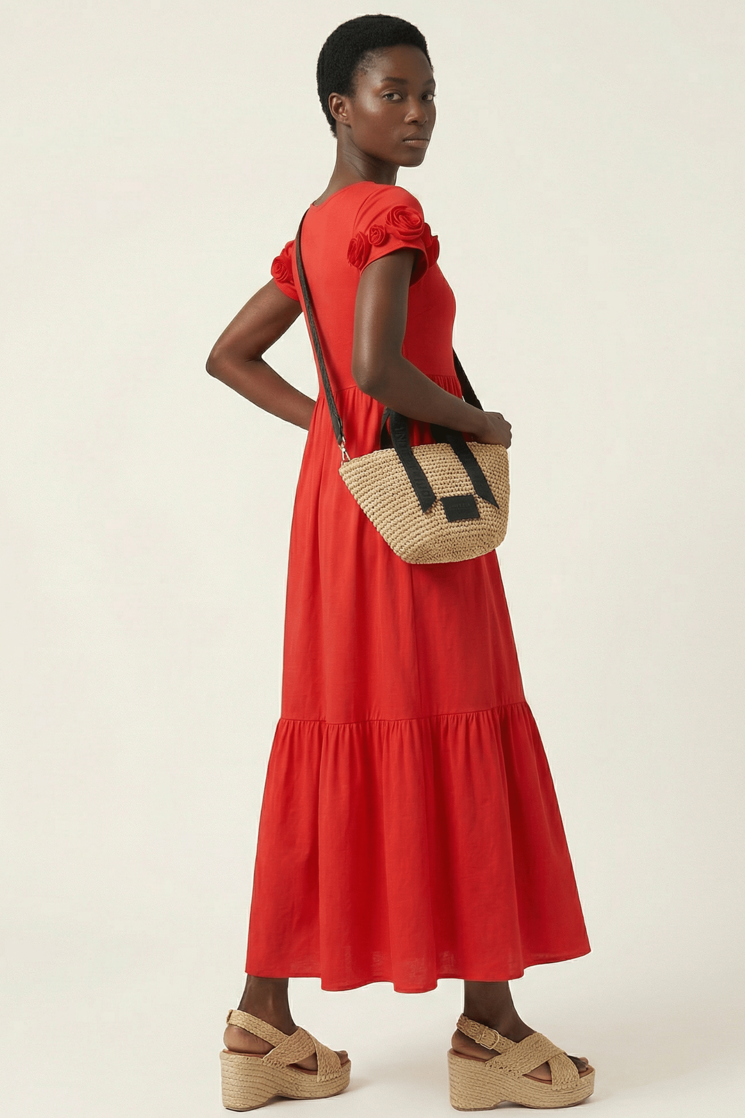 Vestido rojo largo con bordado en la manga corta Lolitas&L - lolitasyl.com