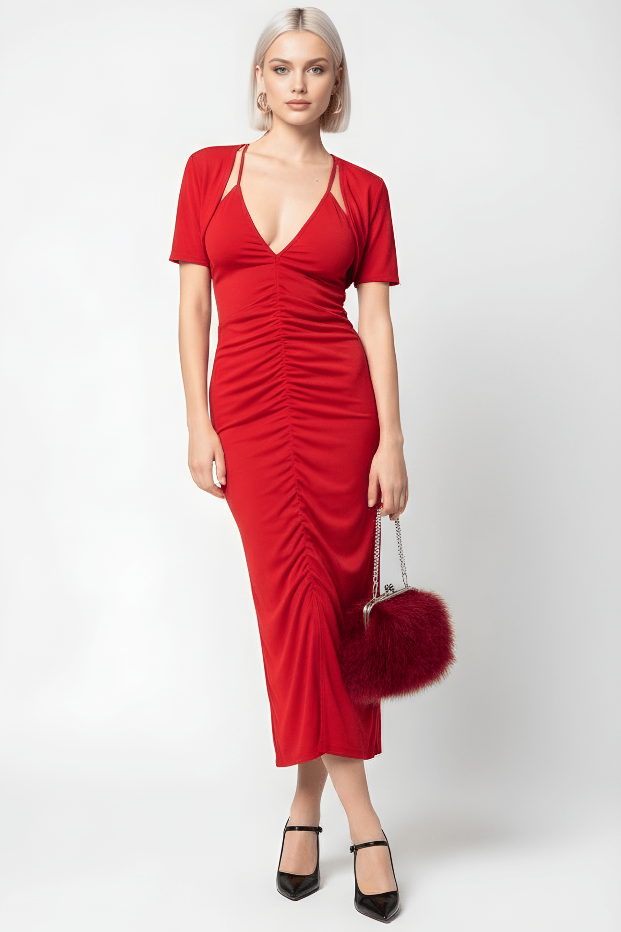 Vestido rojo largo tirantes frunce con torera LolitasyL - lolitasyl.com