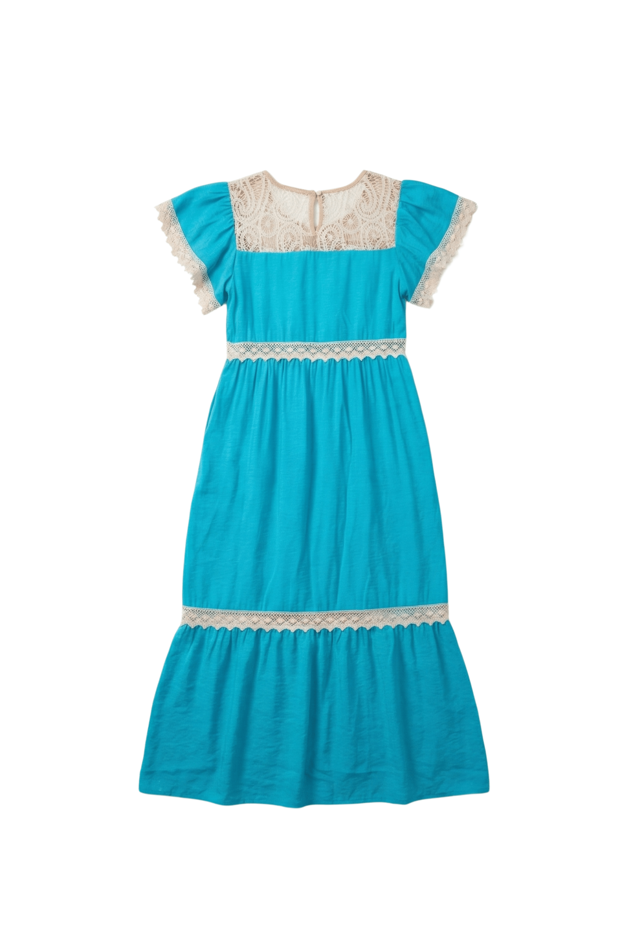 Vestido turquesa largo con detalle grogre en delantero y mangas Lolitas&L - lolitasyl.com